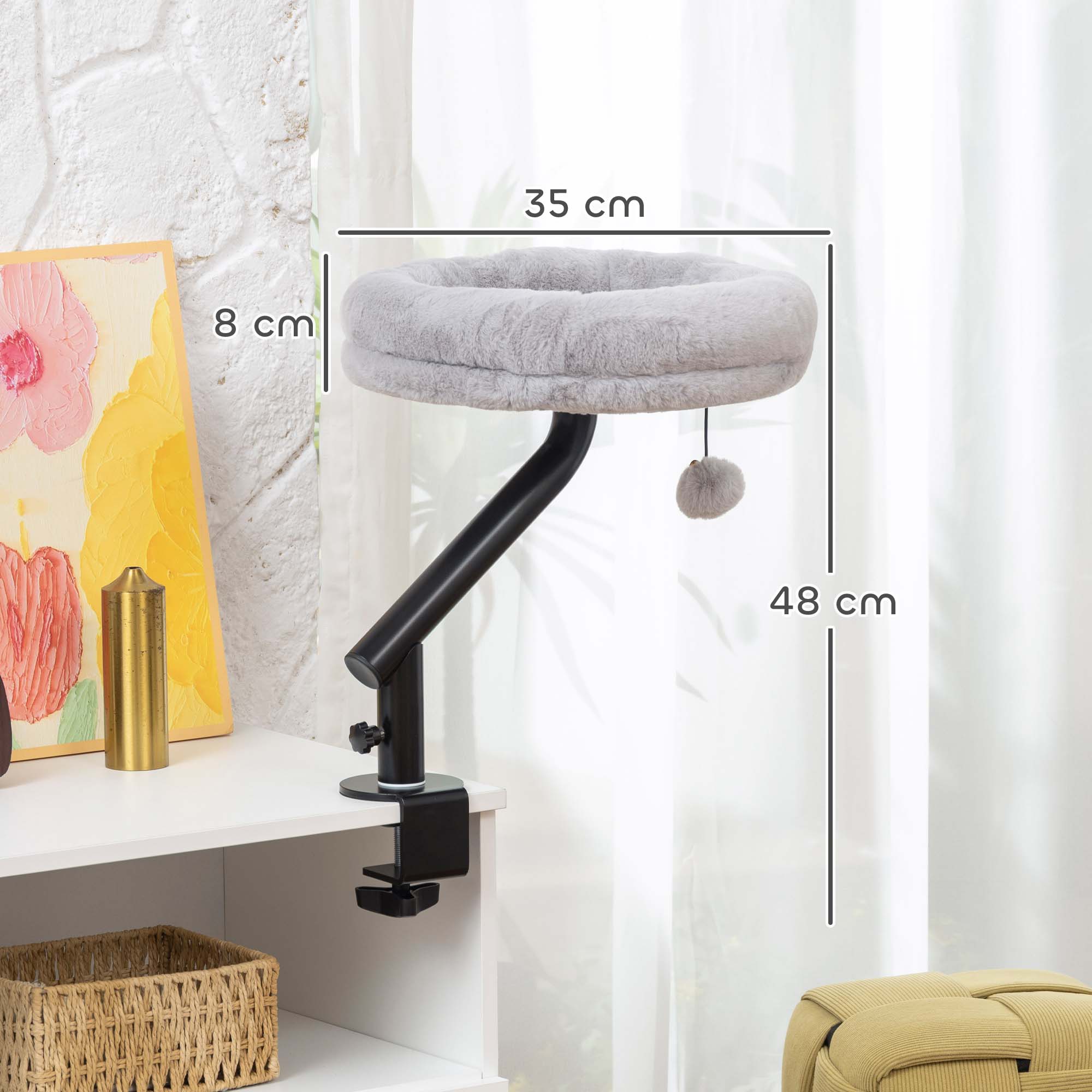 Katzen-Schreibtischbett, Katzenbett für Schreibtisch mit 360°Drehung, verstellbarer Höhe, Katzenliege mit abnehmbarem, maschinenwaschbarem Bett, für Katzen unter 6 kg, Heimbüro, Grau