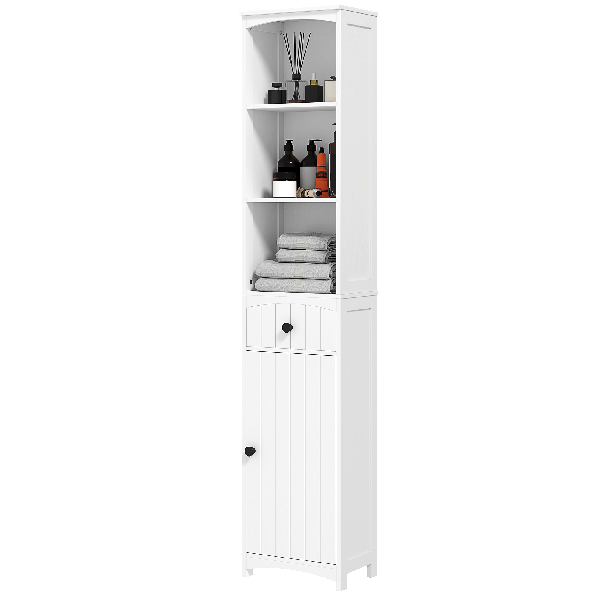 Badezimmerschrank mit 3 Regalen, 1 Schublade, robust, MDF, Weiß