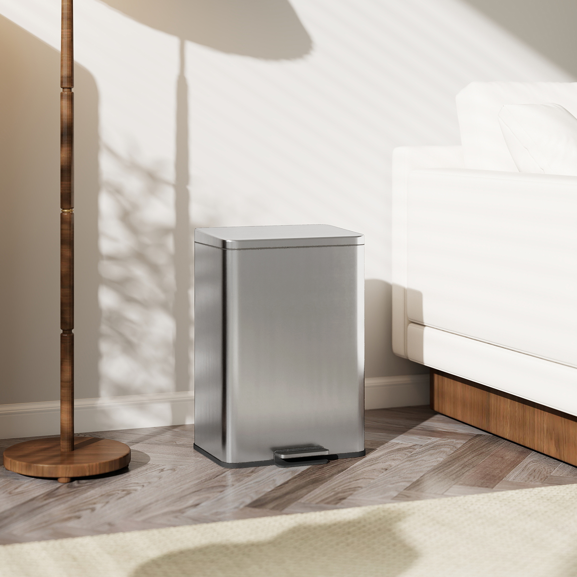 Mülleimer 20 L Treteimer mit Softclose-Deckel, Pedal, abnehmbar Inneneimer Silber, 34,2 x 30,6 x 44,2 cm