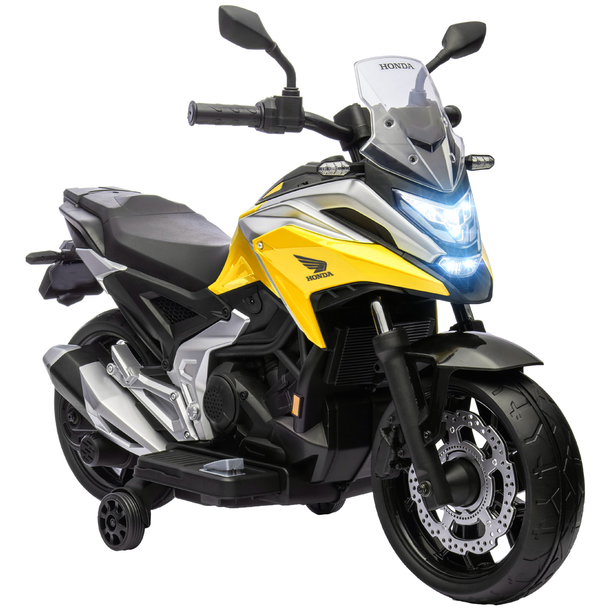 Elektro-Kindermotorrad, Honda, 3 km/h, Musik & Licht, 3-6 Jahre, bis 30 kg, Gelb