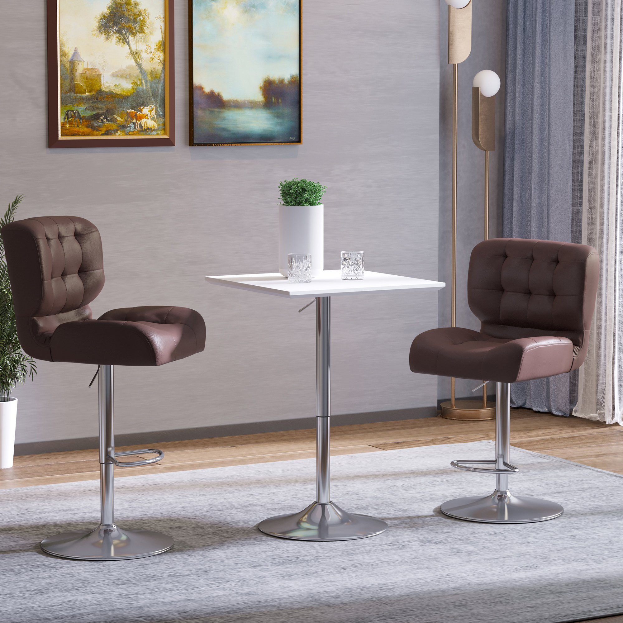 Bartisch Bistrotisch Pub Höhenverstellbarer Quadratischer Stehtisch Tisch Stahl Weiß 60 x 60 x 69-92 cm