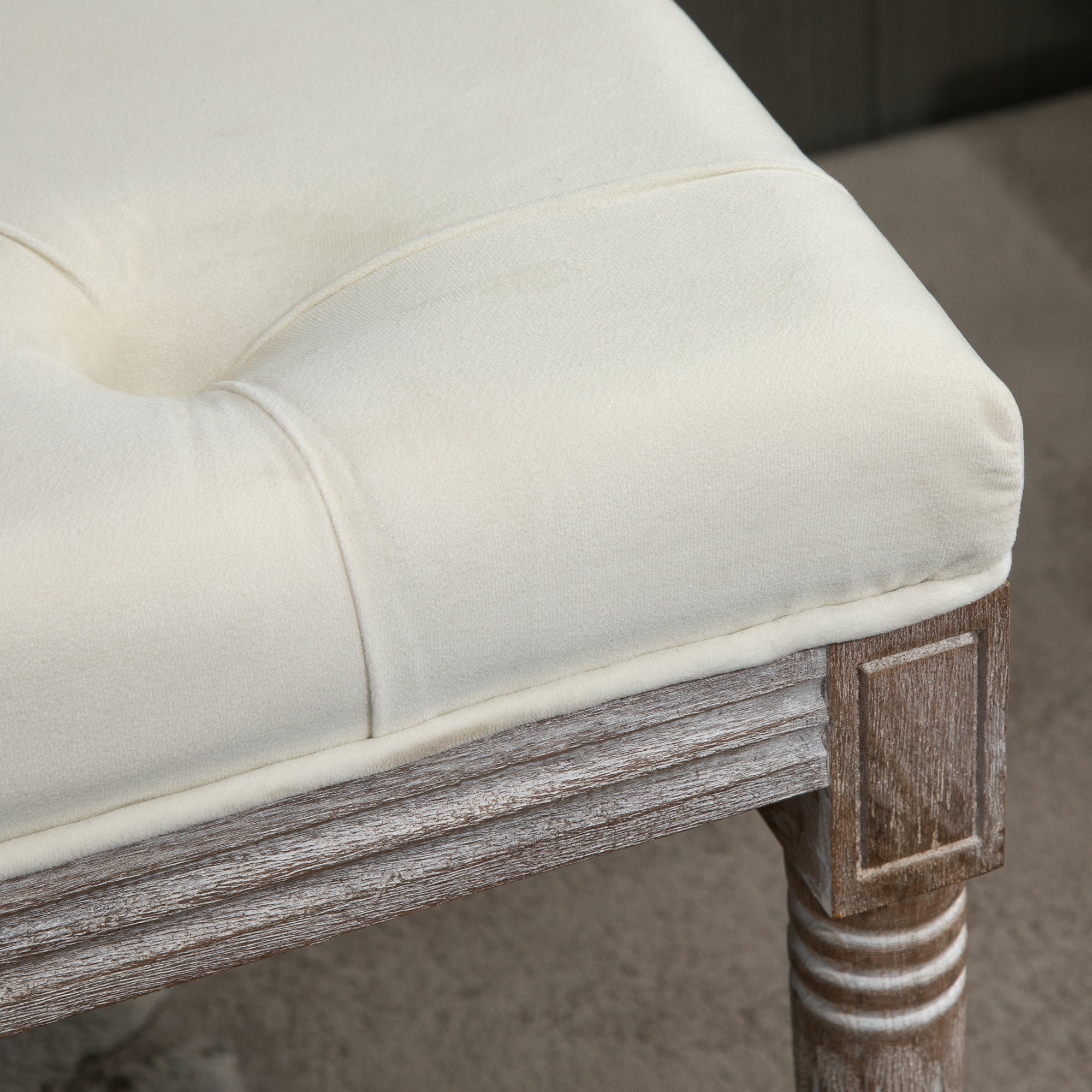 Polsterbank Sitzbank Vintage Bettbank mit Knöpfen Samtige Berührung Gummiholz Beige 142 x 47 x 51 cm