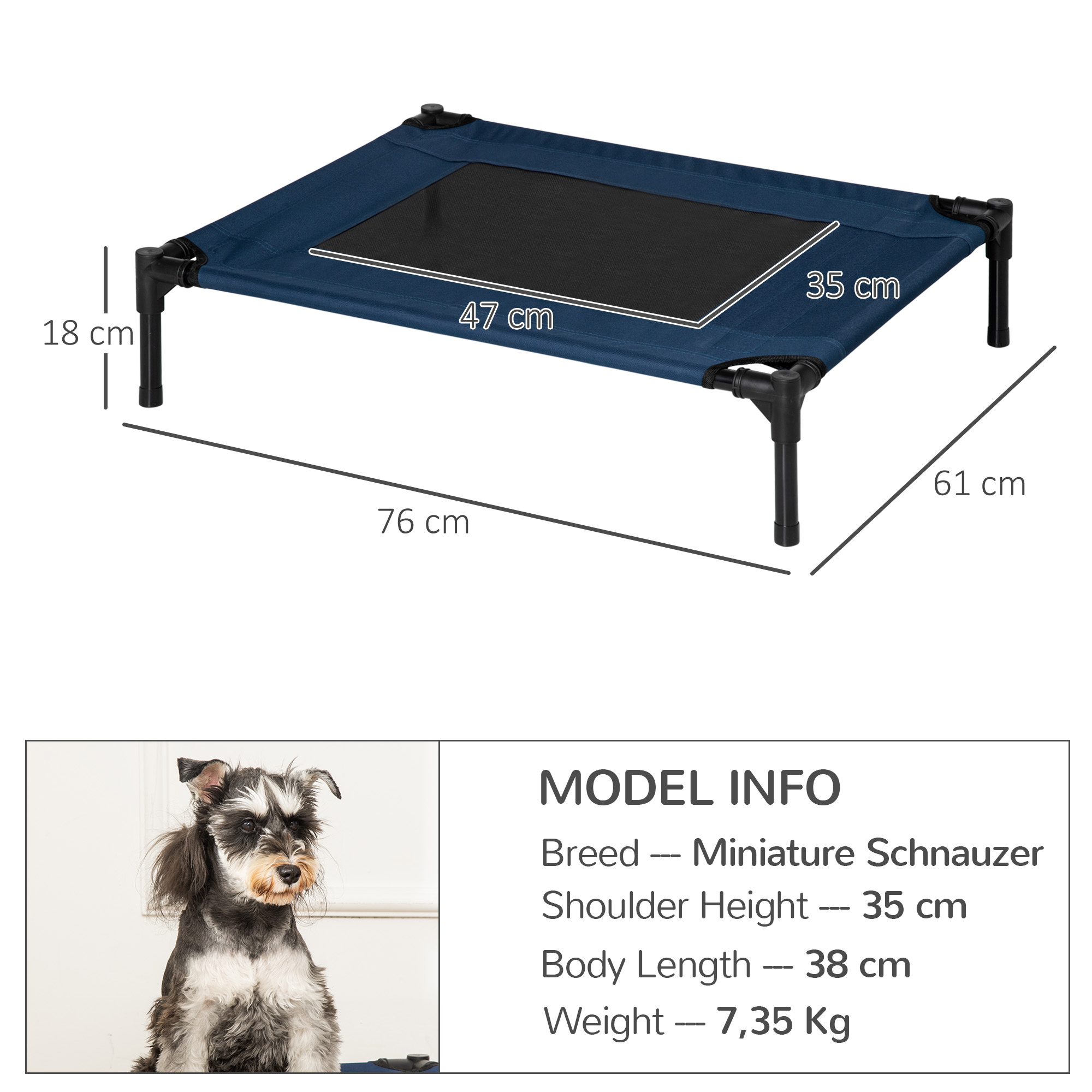 Hundebett Hundeliege Outdoor Katzenbett Haustierbett Schlafplatz Stahl 600D Oxford-Gewebe Blau 76 x 61 x 18 cm