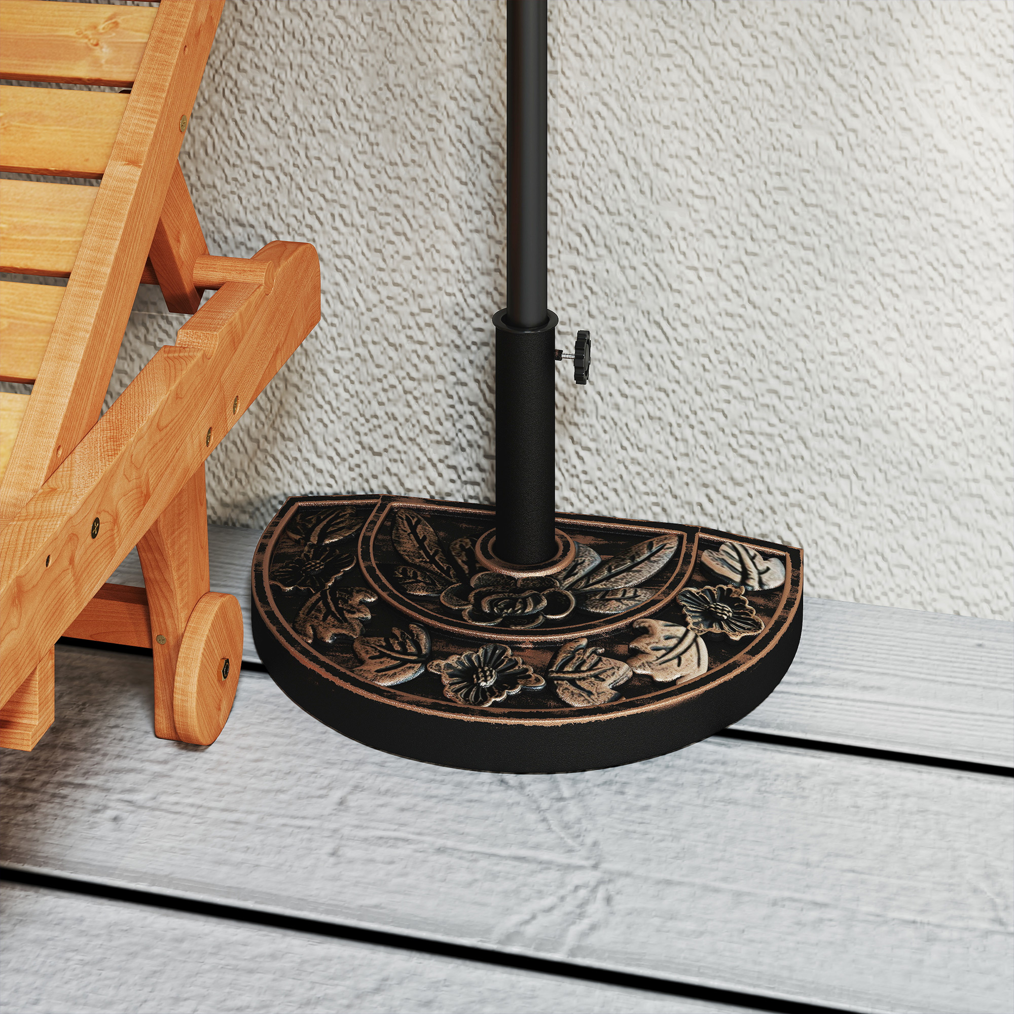 Sonnenschirmständer aus Edelstahl Schirmständer mit Griffe, halbrund Schirmhalter, Schirmgewichtfür Sonnenschirm Ø3,8-Ø4,8 cm, für Balkon, Terasse, Garten, Bronze