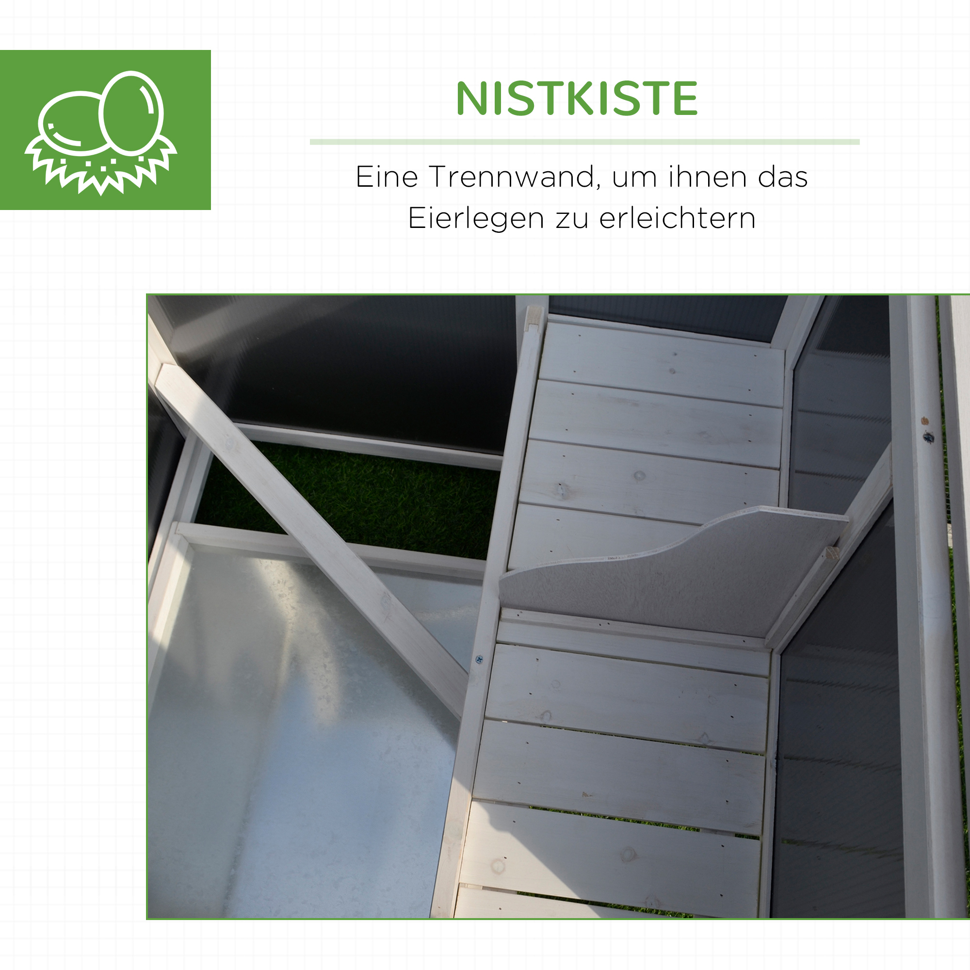 Hühnerstall Hühnerhaus aus Holz 160 x 75 x 80 cm Freilaufgehege mit Tür Nistkasten wasserdicht Dach herausziehbarem Tablett Sitzstange Auslauf Hühnergehege für 1-2 Hühner für Garten Grau+Weiß