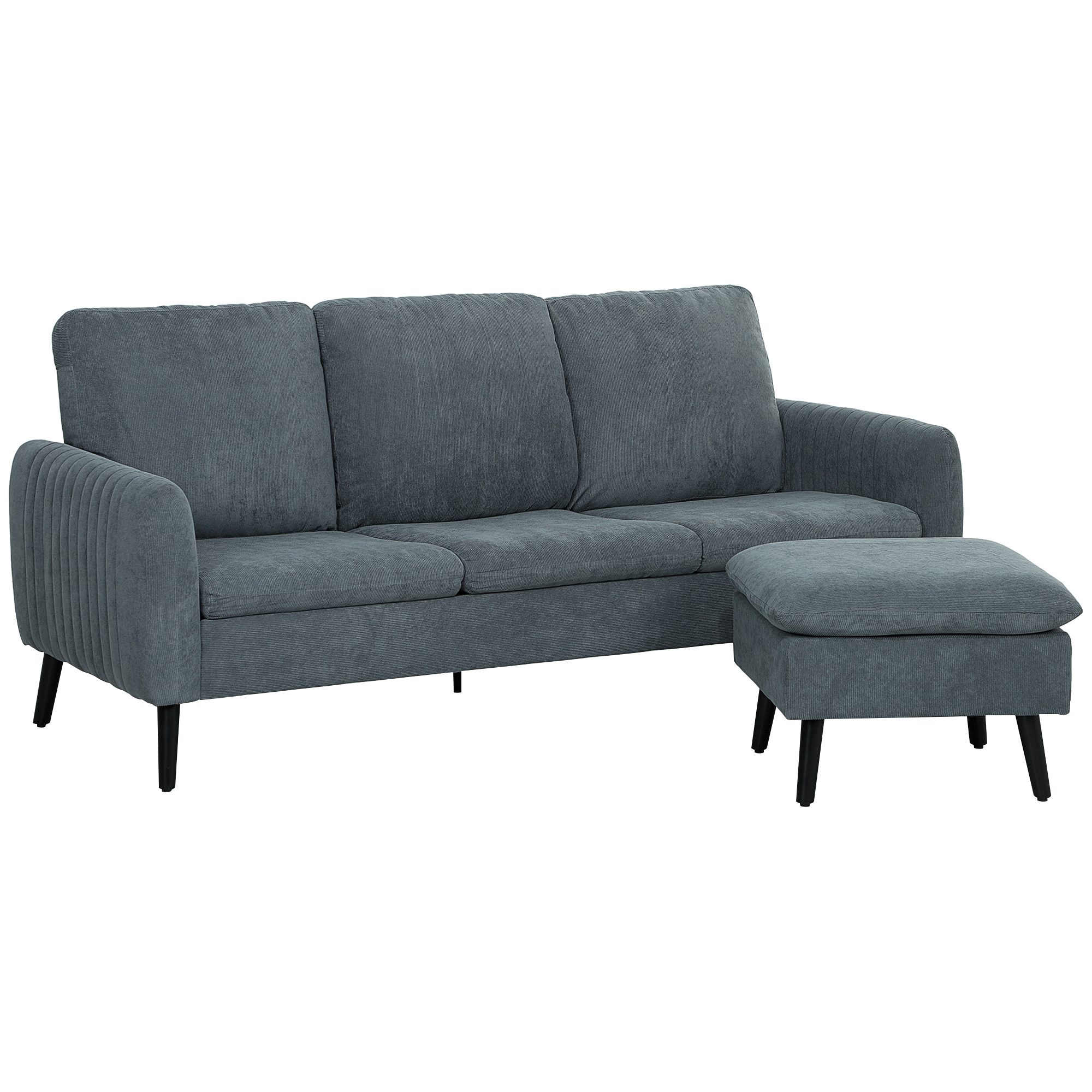 Ecksofa, 3-Sitzer-Sofa mit Fußhocker, Stoffbezug, L-förmiges Couch-Set, Dunkelgrau