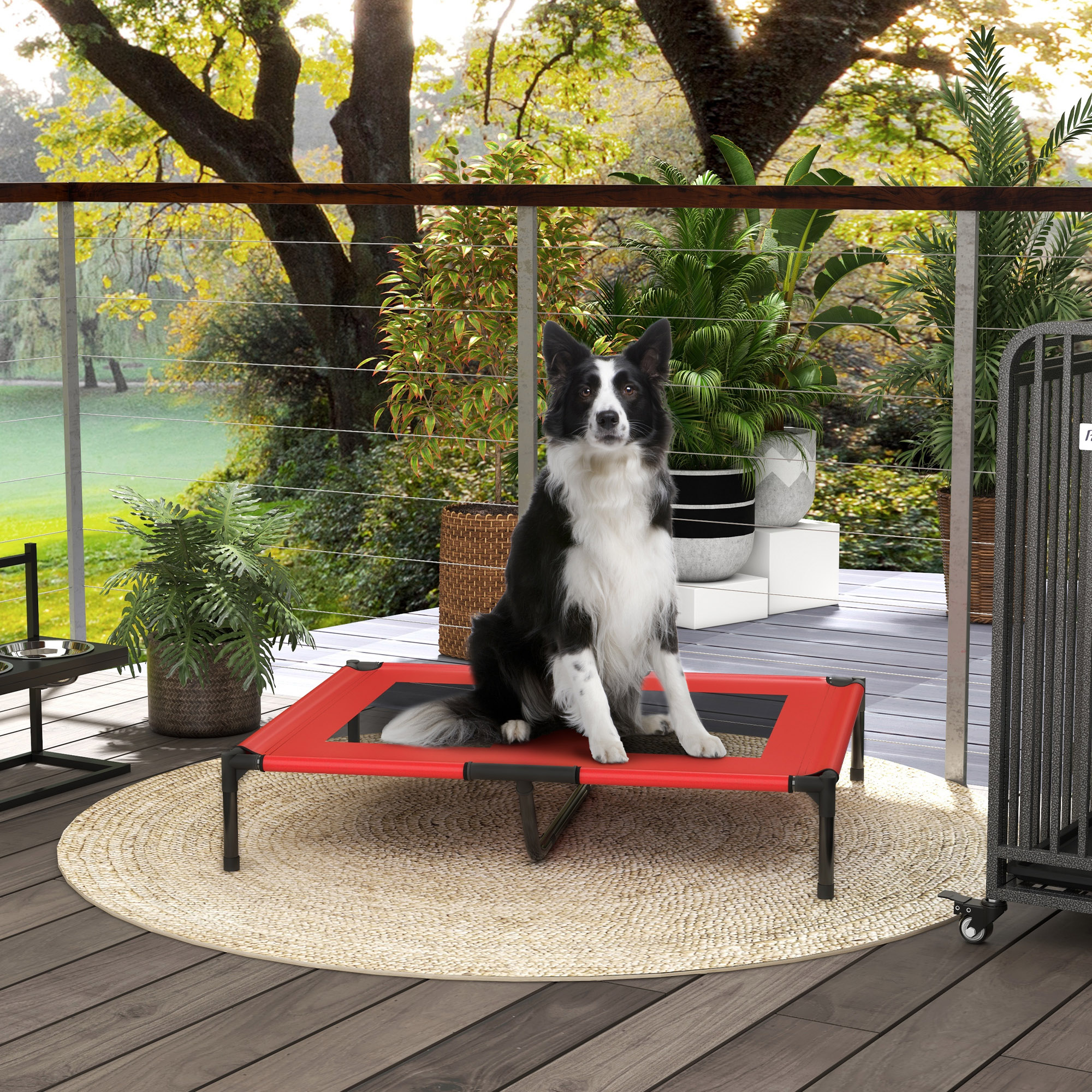 Hundebett, Hundeliege, robust, erhöht & wetterfest, bis 50 kg, 92x76x18cm, Rot