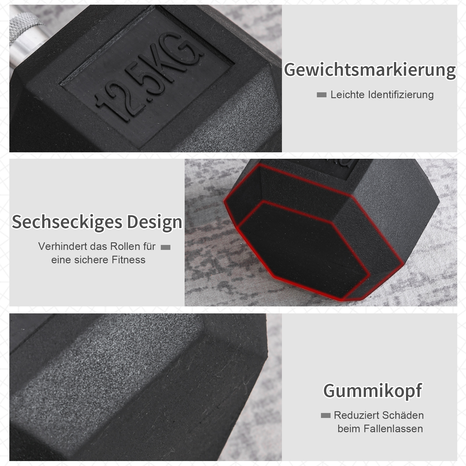 Hanteln mit gerändeltem Griff, Kurzhantel aus Gusseisen, 1 x 12,5 kg, Kurzhanteln für Männer und Frauen, Dumbbell für Zuhause, Fitnessstudio, Krafttraining