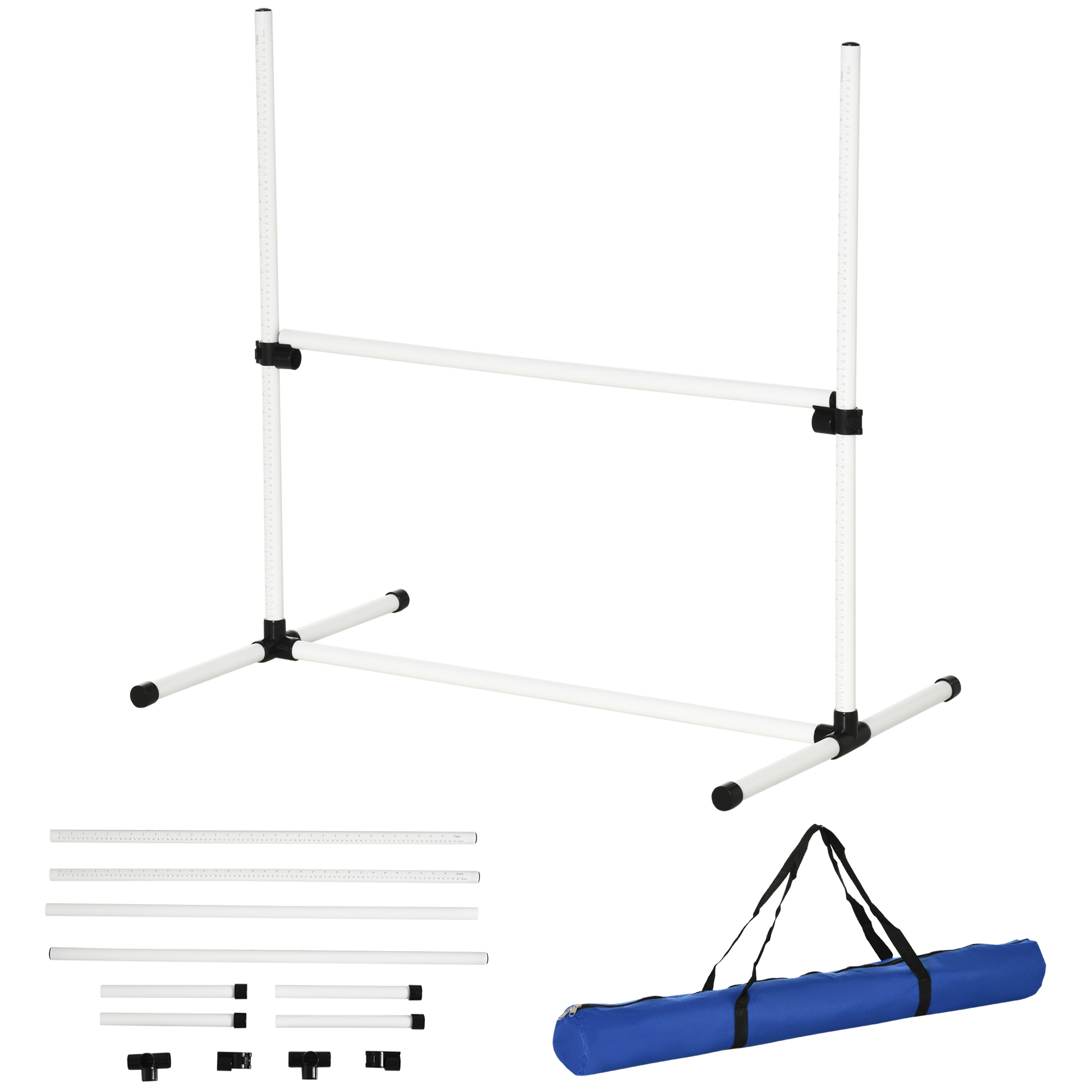 Agility Set Hunde 4-teiliges höhenverstellbar Agility-Ausrüstung Sprungstangen-Set Steckhürdenset mit 4 Hürden Tragetasche Koordinationstraining Sprungstangen-Set für Spiele Training