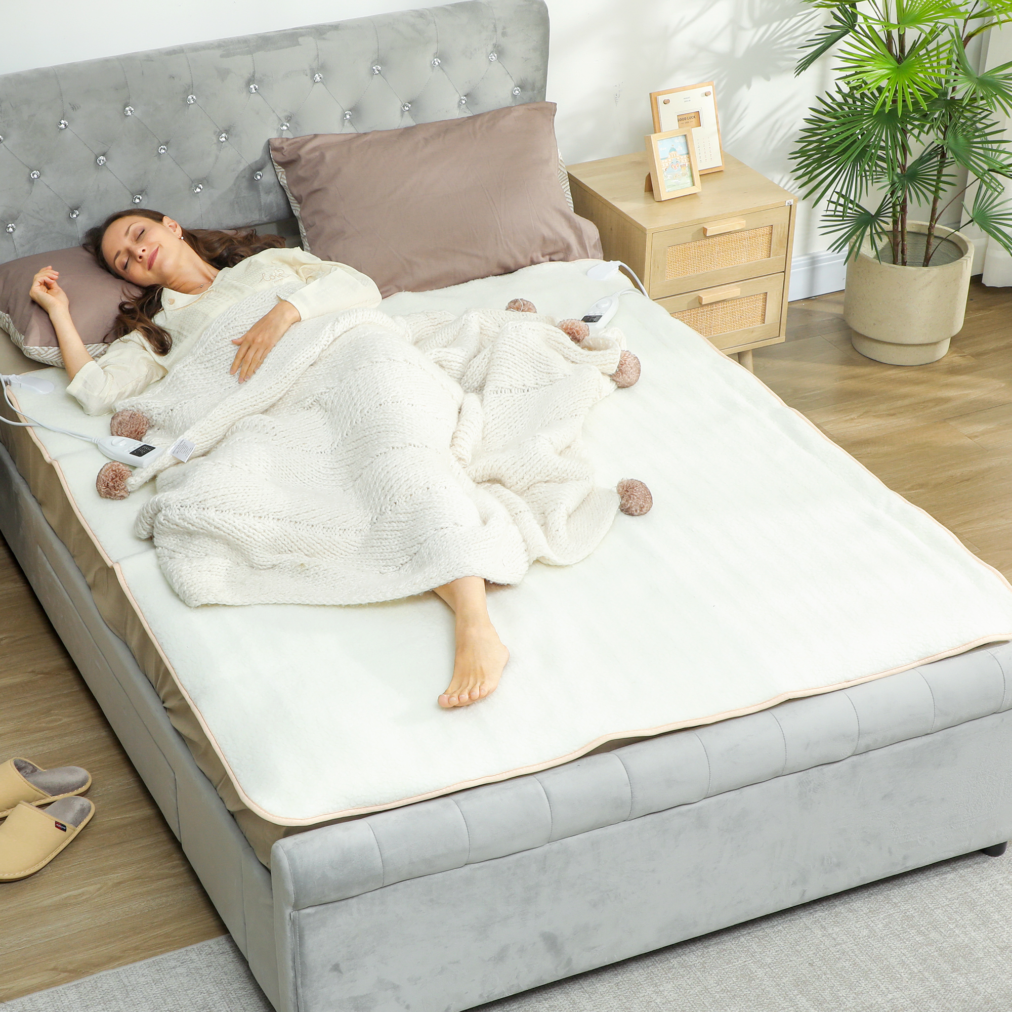 Heizdecke mit Dualzonensteuerung 160 x 140 cm maschinenwaschbar mit 5 Heizstufen, 10 Stunden Timer, Überhitzungsschutz