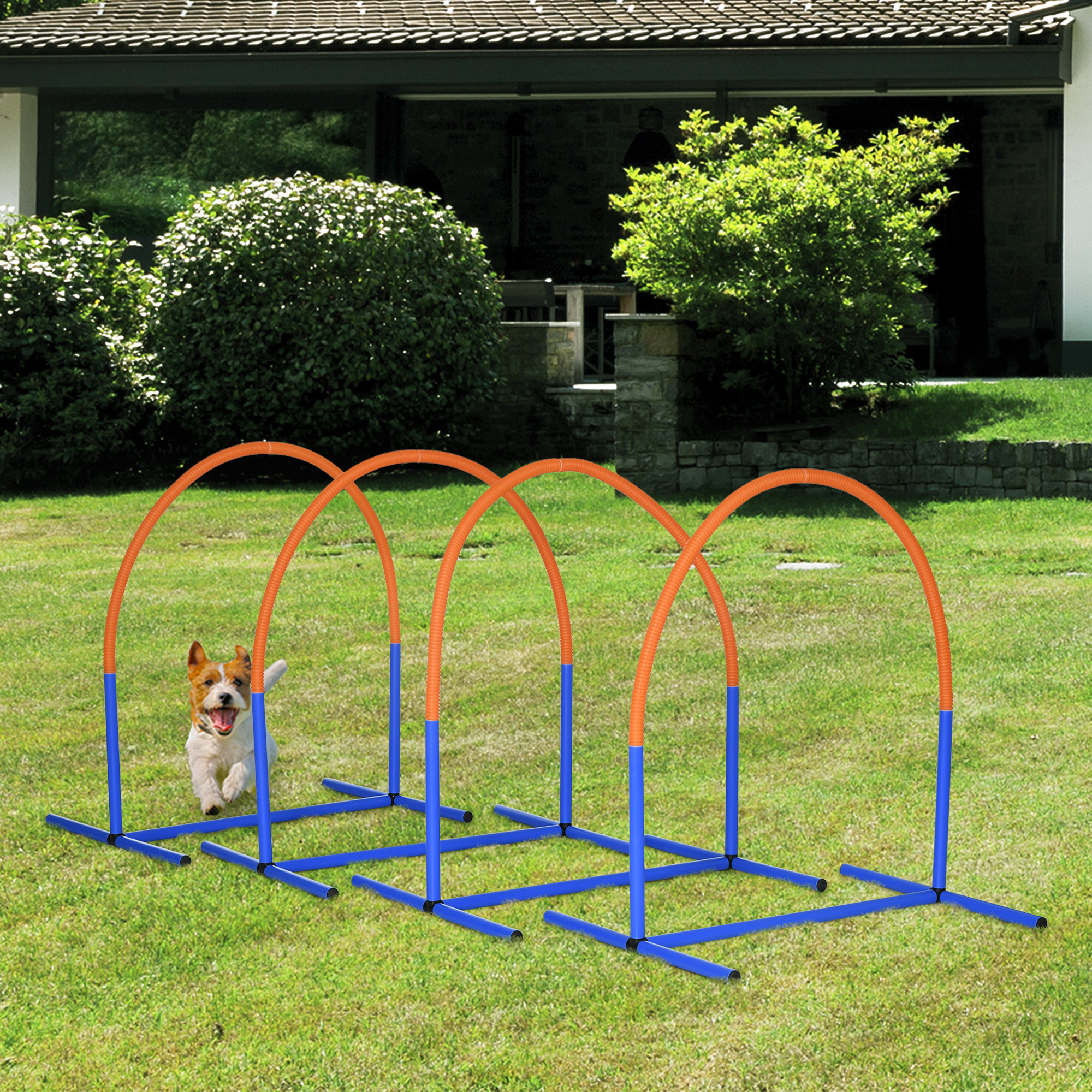 Agility-Set für Hunde, Hundetraining, 4 Bögen, für Einsteiger, mit Tragetasche, blau+orange, 88 x 64 x 95cm