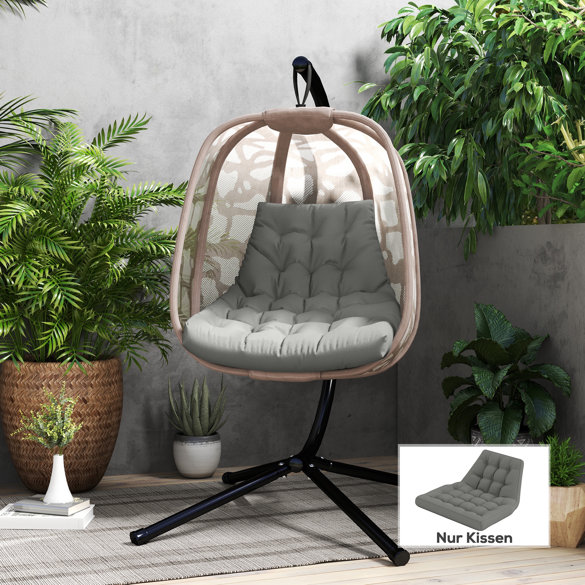 Sitzkissen, Außensitzkissen für Hängekorb und Schaukelstühle, Outdoor-Polsterkissen, Grau