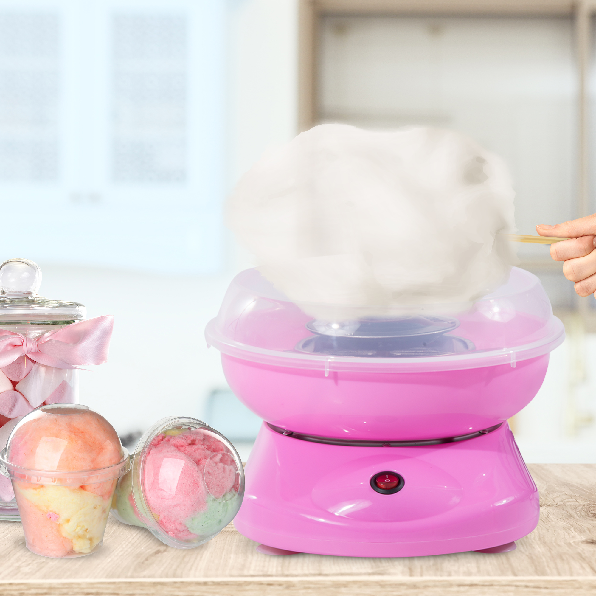 Zuckerwattemaschine, einfach zu bedienendes Zuckerwattegerät, für Erwachsene und Kinder, Edelstahl, PP, Rosa