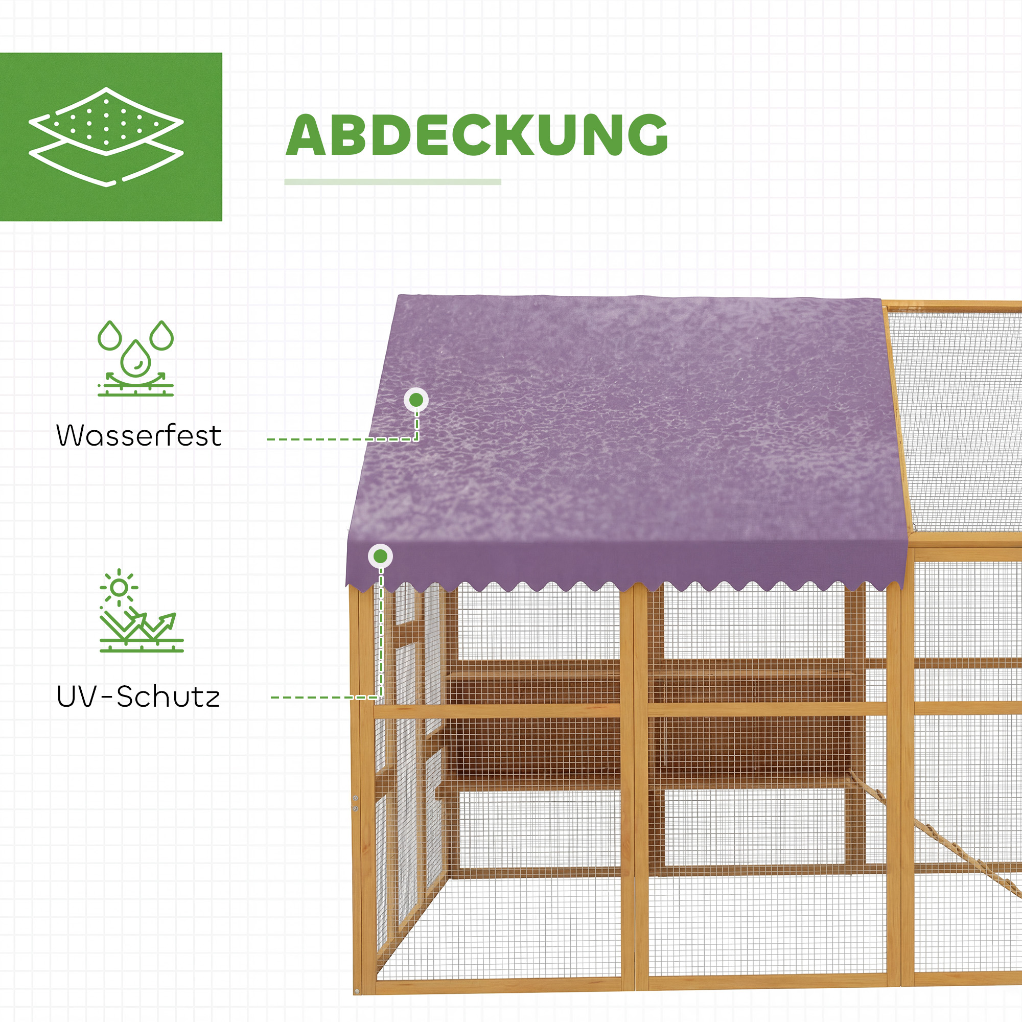 Hühnerstall Holz mit Freilauf, Sicherheitsschloss, Tür, 4 Nistkasten, für 8-12 Hühner, ca. 2,8 x 1,8 x 1,9 m, Gelb