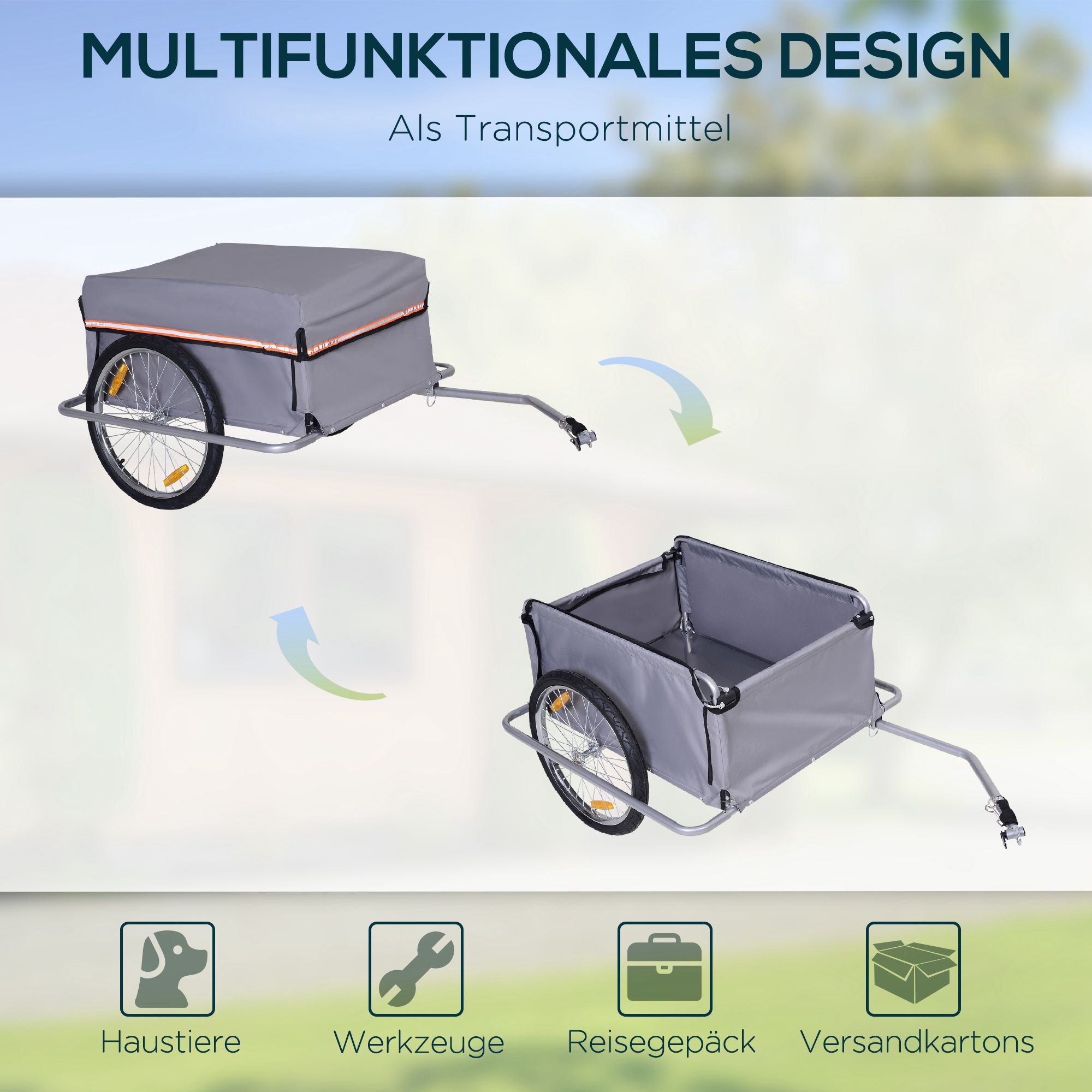 Fahrradanhänger Klappbar Lastenanhänger mit Kupplung,Transportwagen bis 40 kg belastbar, Transportanhänger Anhänger für Fahrrad Handwagen 140 x 88 x 60 cm