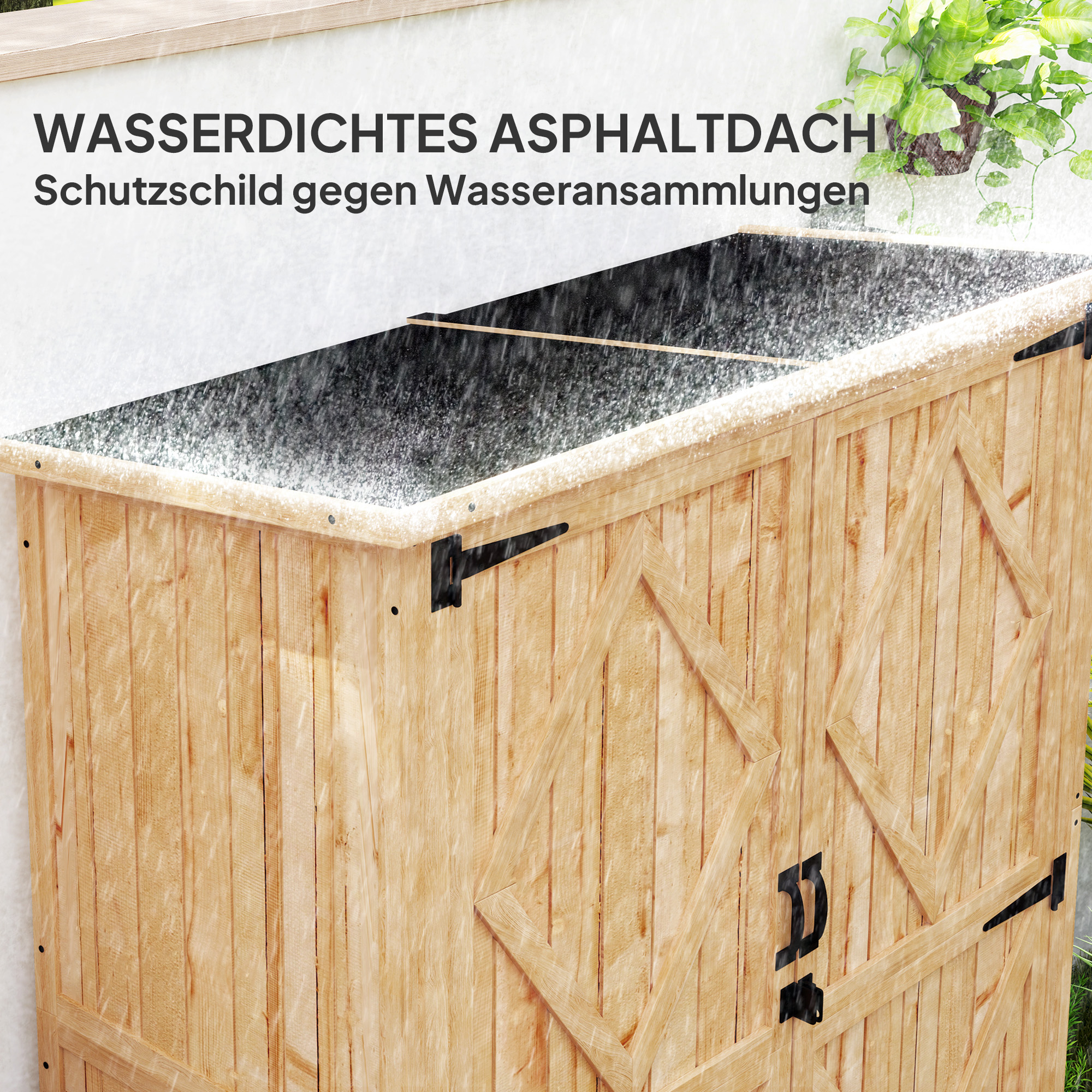 Gartenlagerschuppen, Holzschuppen für Werkzeug und Gartengeräte, Asphalt-Dach, Doppeltüren, Fichtenholz, Hellbraun