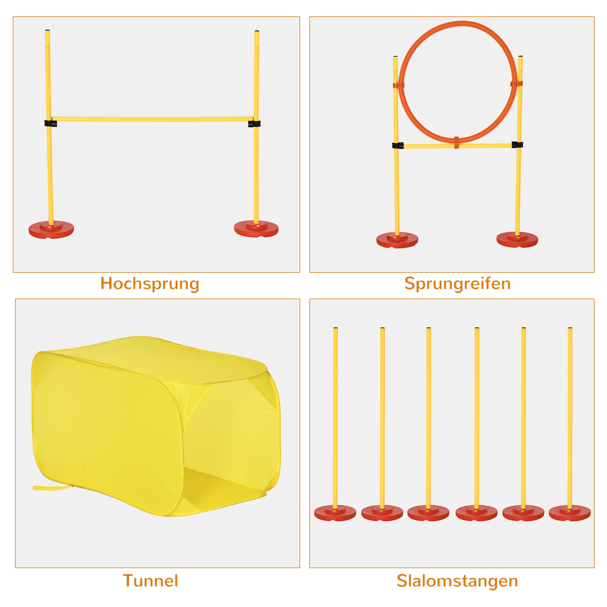 Hunde Agility-Set mit 4 Hindernissen Rot+Gelb