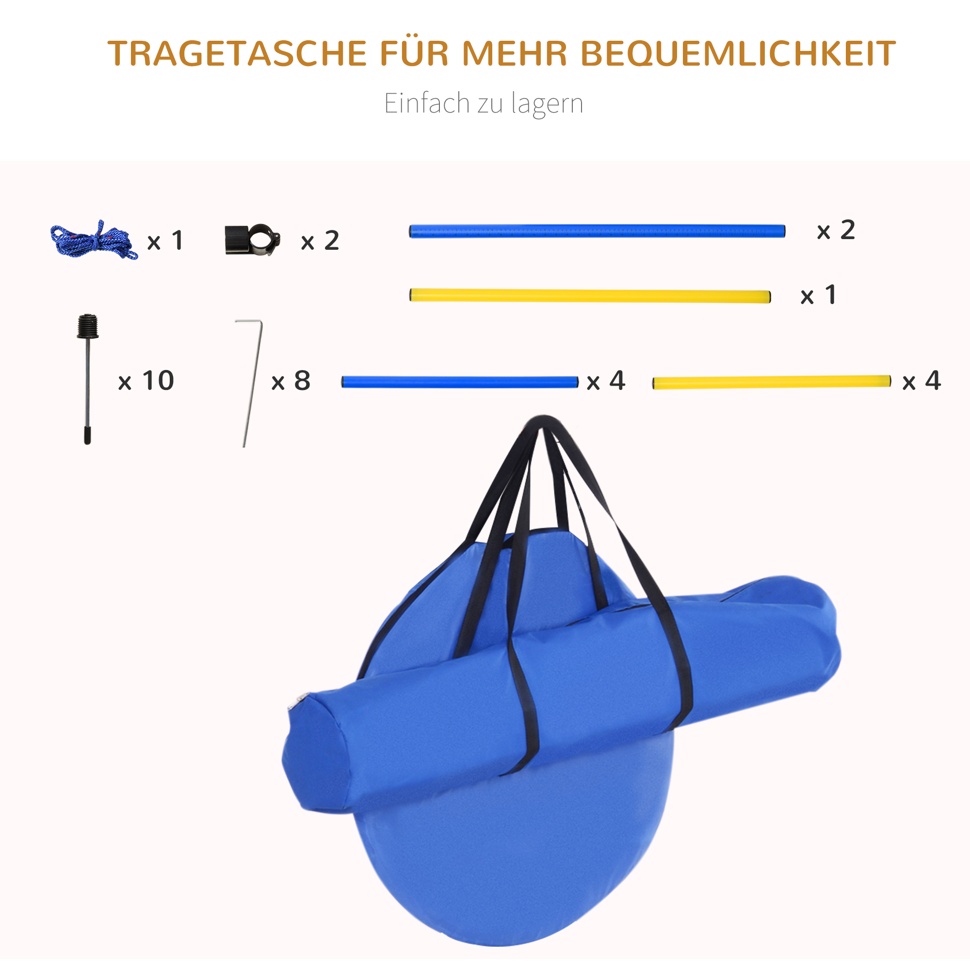 Agility-Übungs-Set Slalom-Hürden-Tunnel Hundesport Trainingsplatz PE+Polyester Blau+Gelb