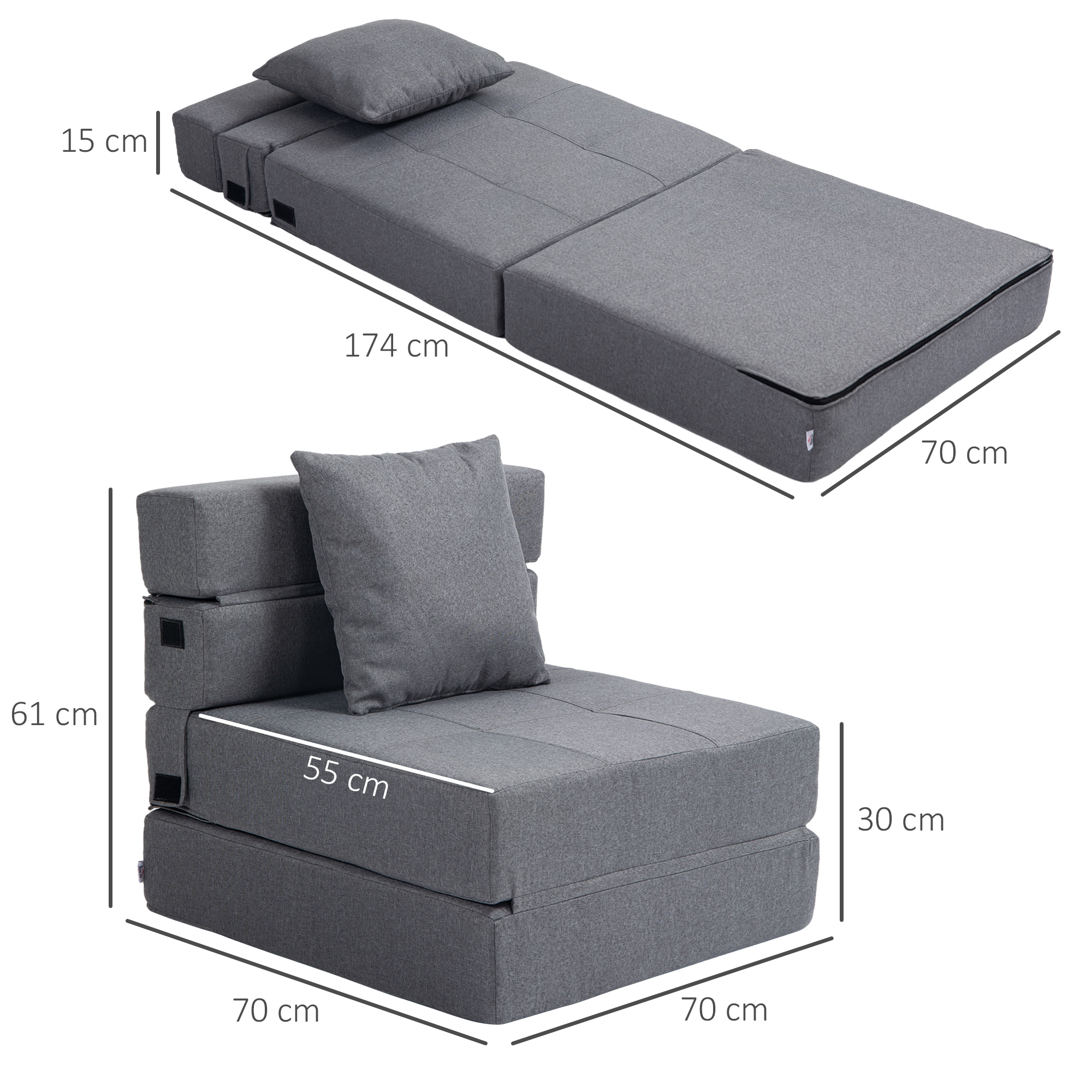 Schlafsessel Relaxsessel Gästebett. abnehmbarer Bezug, 70 cm x 70 cm x 61 cm, Dunkelgrau