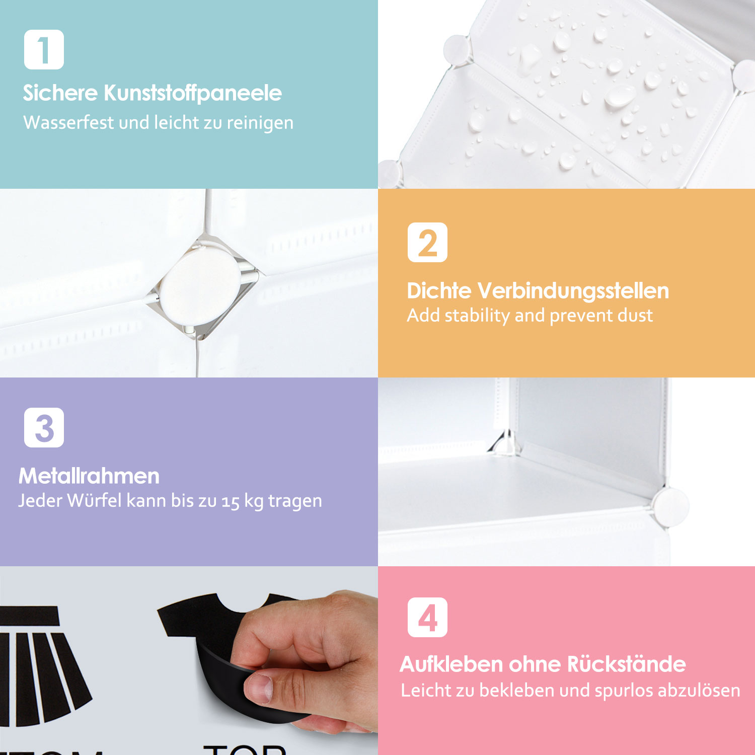 Schuhschrank, Regal mit Aufbewahrungsboxen, Kleiderschrank, Kunststoff, Stahl, Weiß, 75 x 37 x 73 cm