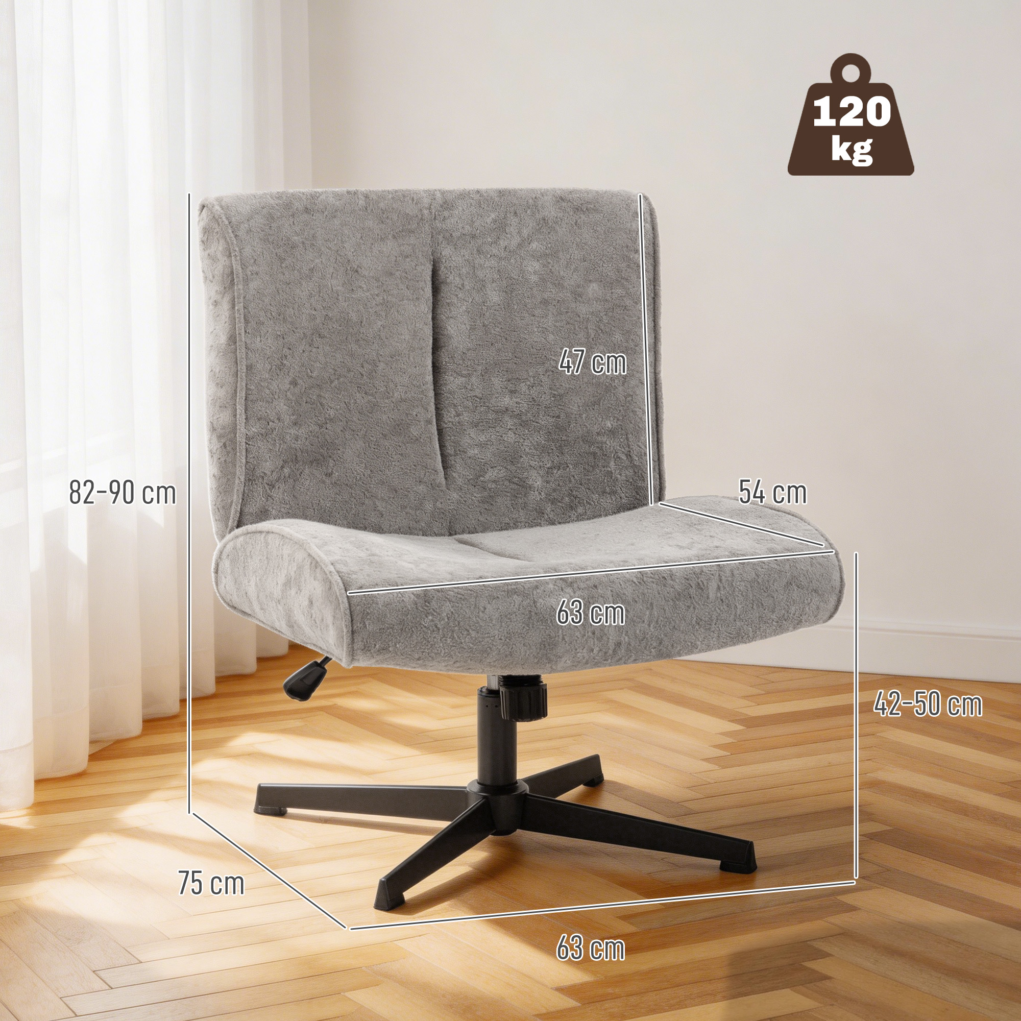 Drehbarer Akzentstuhl, Samtgepolsterter Lounge-Sessel mit Höhenverstellung für Wohnzimmer, Büro, Grau