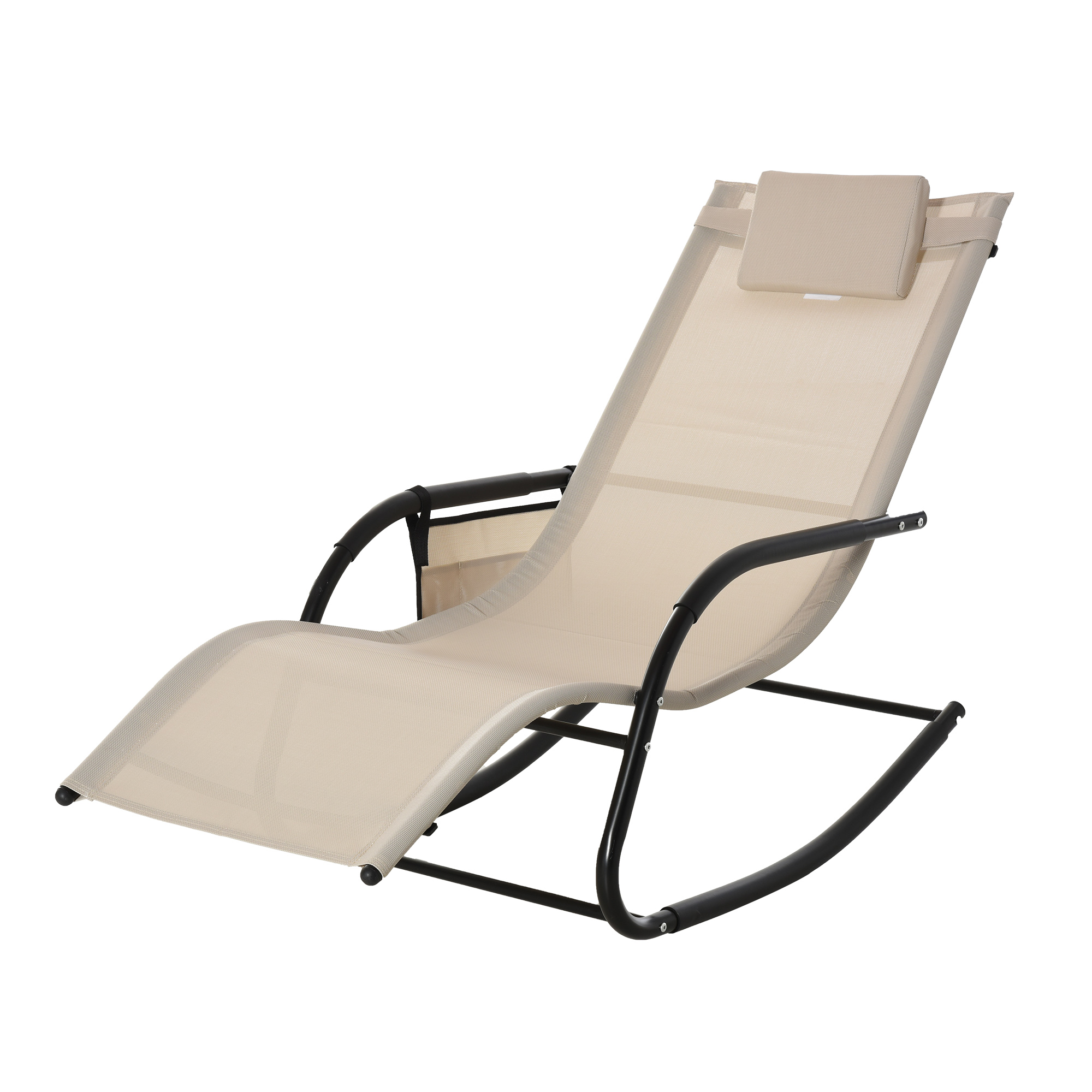 Schaukelstuhl Schwingsessel Gartenstuh Schaukelliege Metall Mesh Beige 150 x 62 x 88 cm