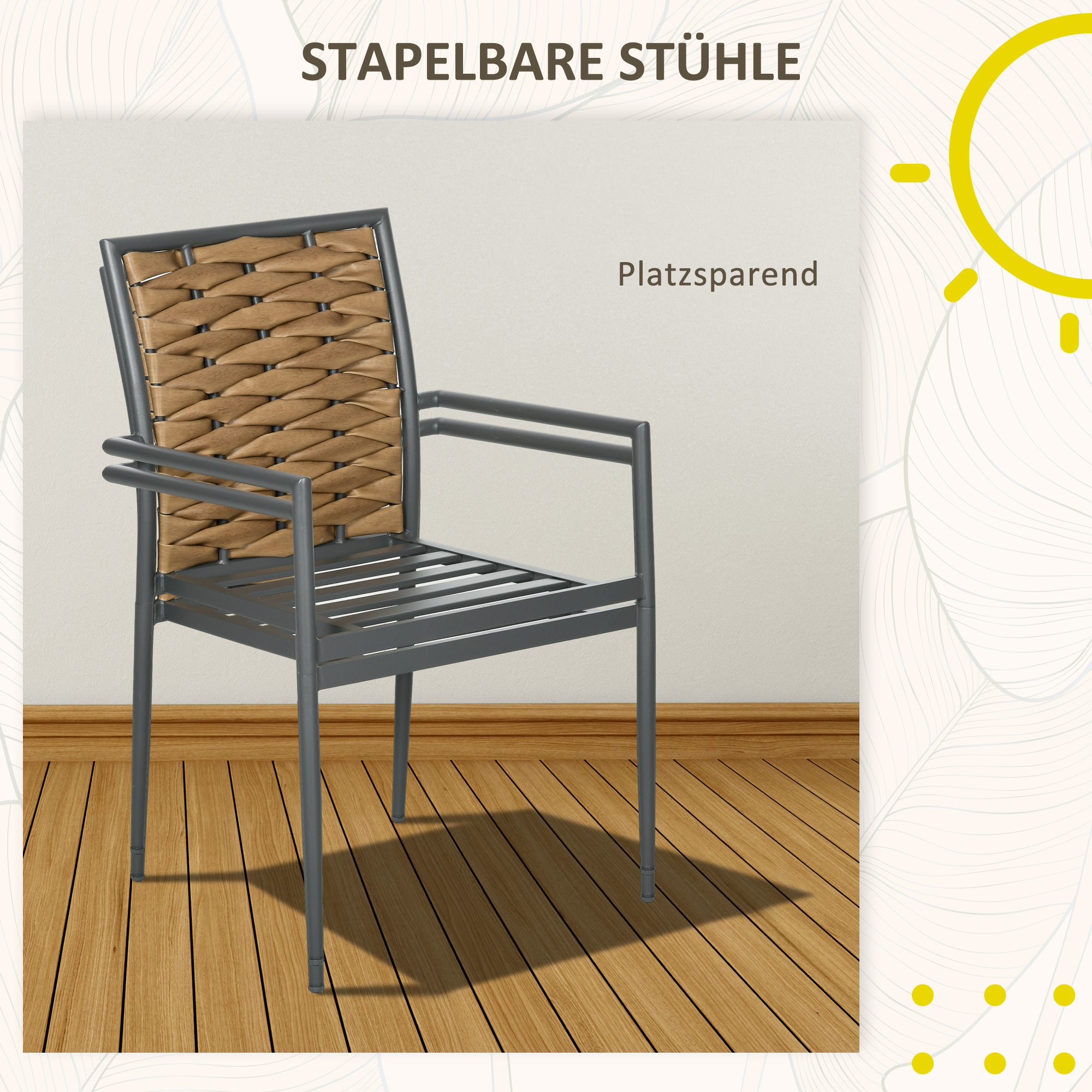Gartenstühle Outdoor-Stühle Terrassenstühle, wetterbeständig, modernes Design, 57 x 58 x 87cm, Braun+Schwarz+Grau