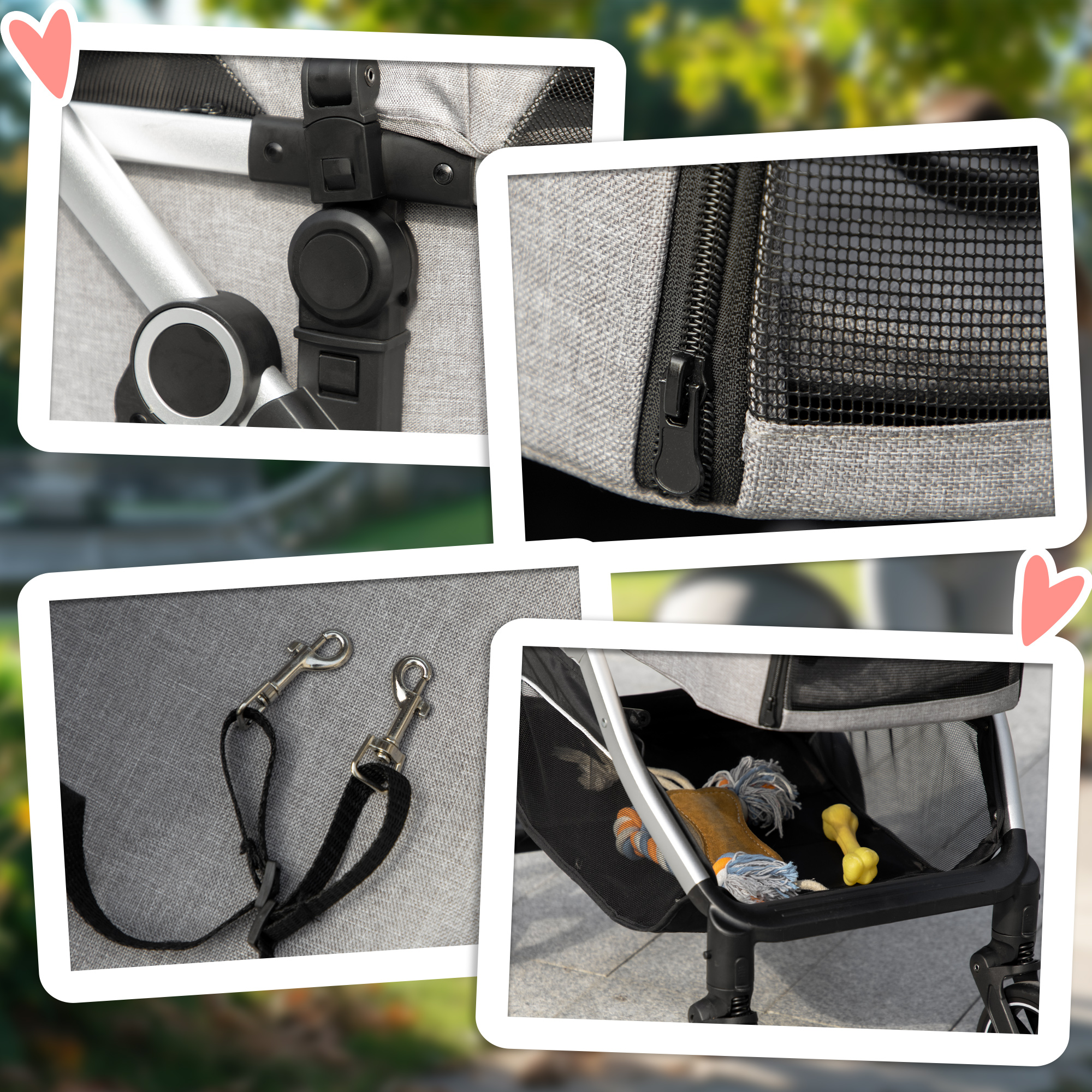 Hundebuggy Hundewagen bis 10 kg Klappbar Tragtasche Bodenkorb 83 cm x 58 cm x 102 cm, Hellgrau
