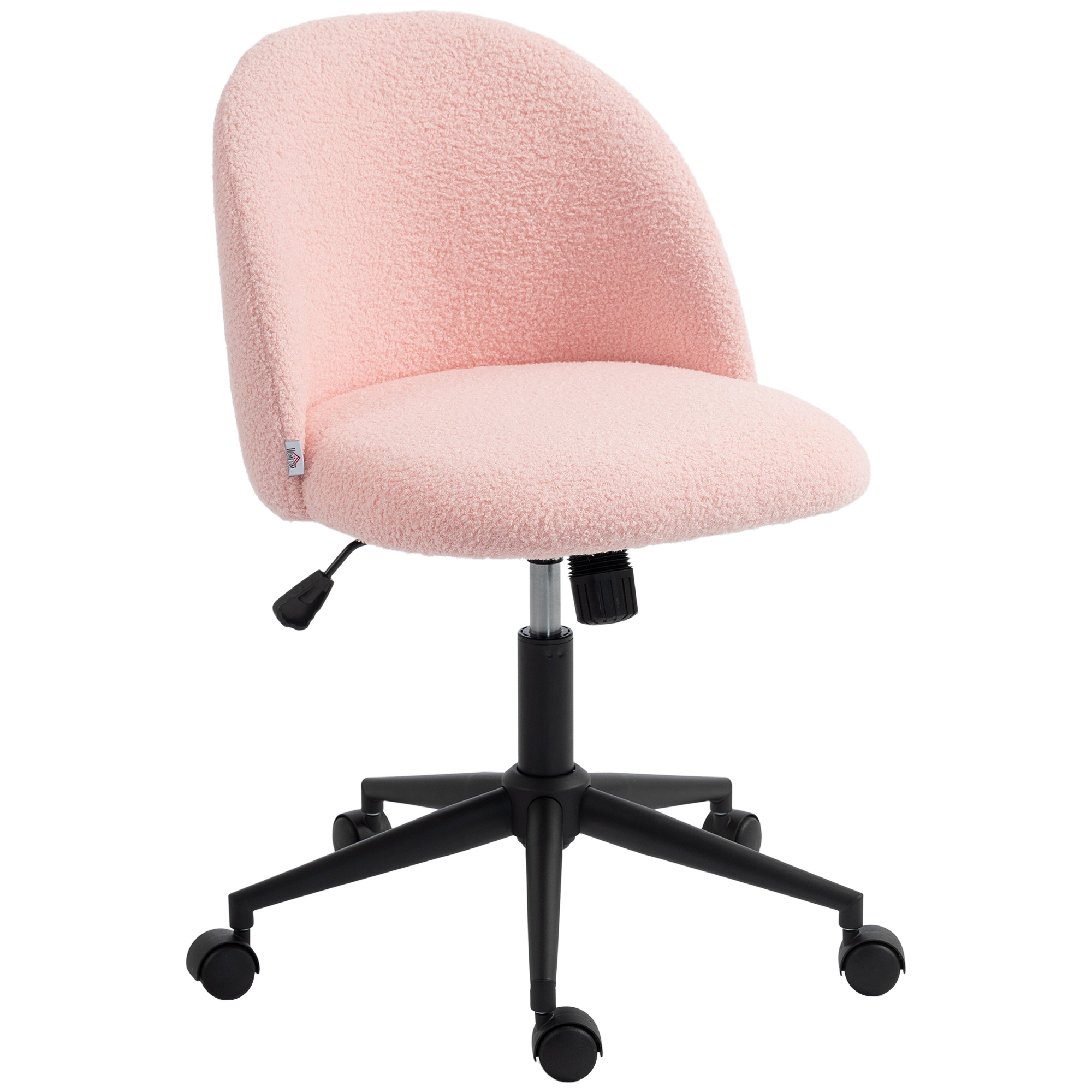 Drehbarer Bürostuhl aus Teddyfleece, höhenverstellbar, mit Rollen, Komfortschaum, Rosa