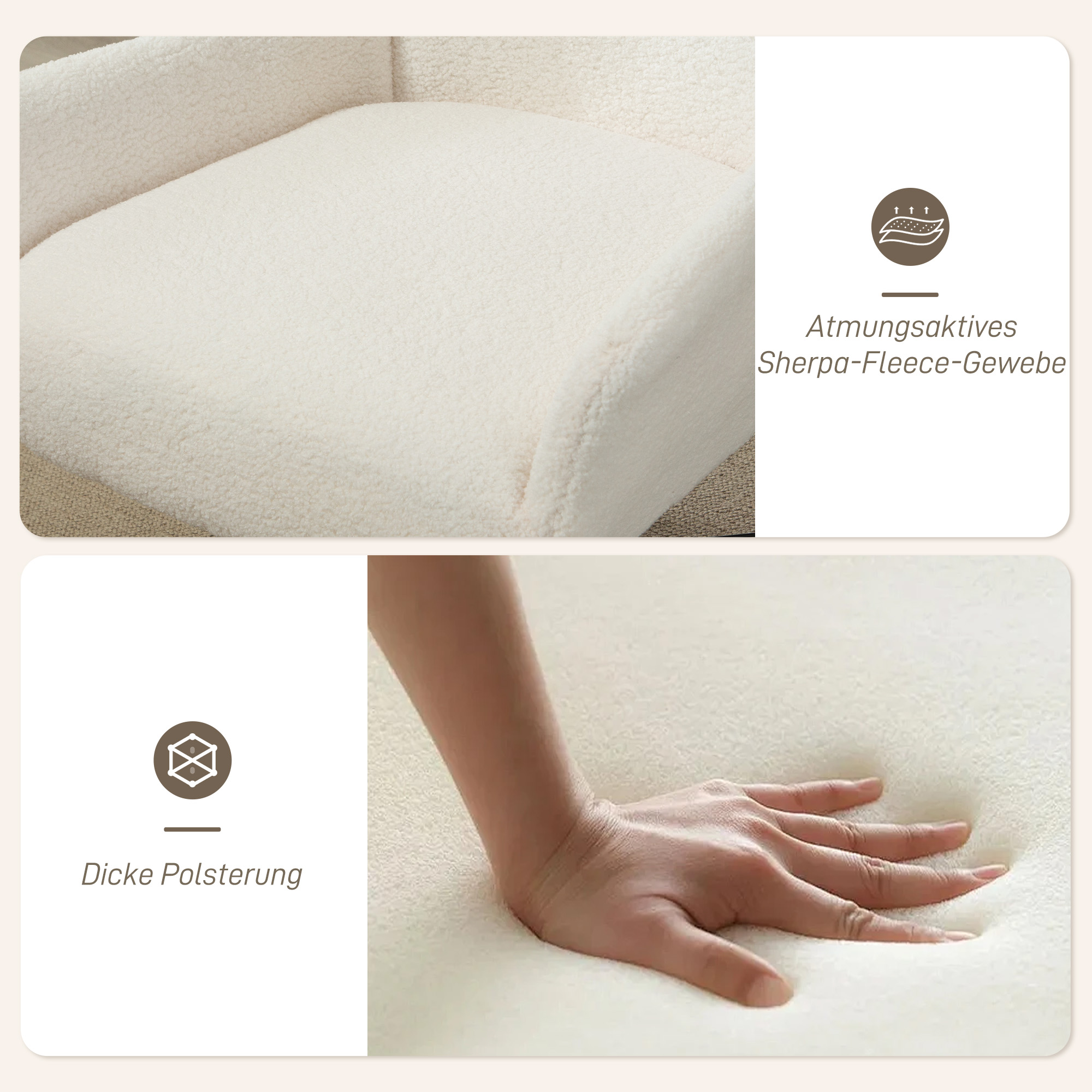 Akzentstuhl, Polstersessel mit Fleece-Bezug, Drehfuß, Metallrahmen, Cremeweiß