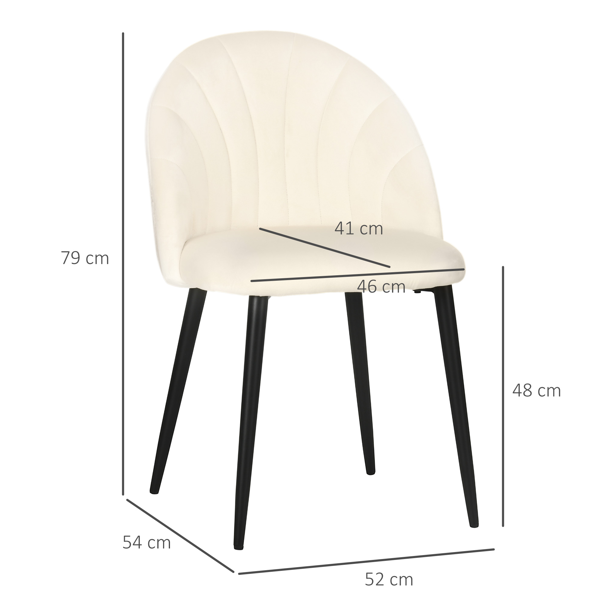 2er-Set Esszimmerstühle im Skandi-Design, Küchenstühle, Samptoptik, Creme + Schwarz