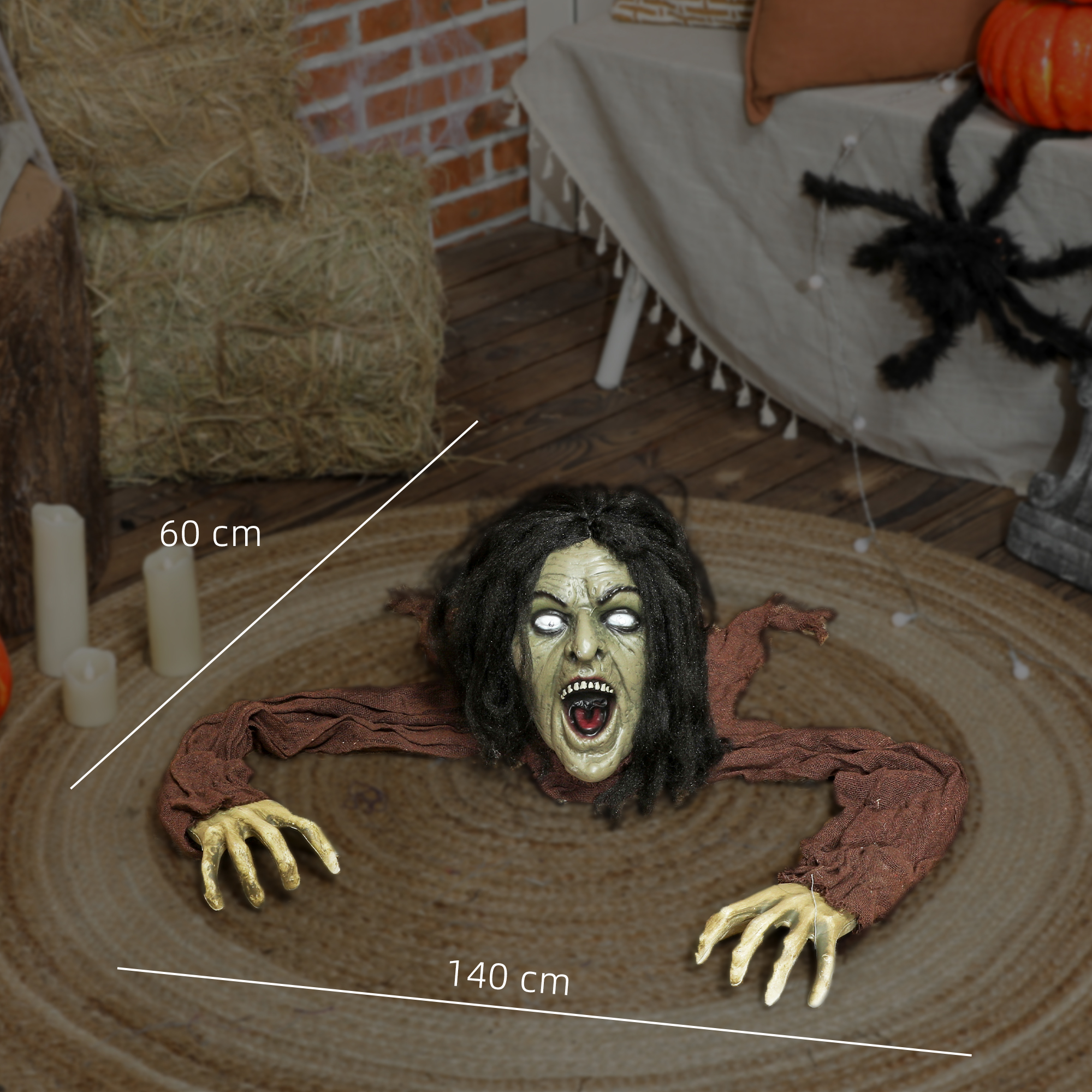 Kriechende Zombie-Dekoration für Halloween, Sounds, Lichter, Batteriebetrieb