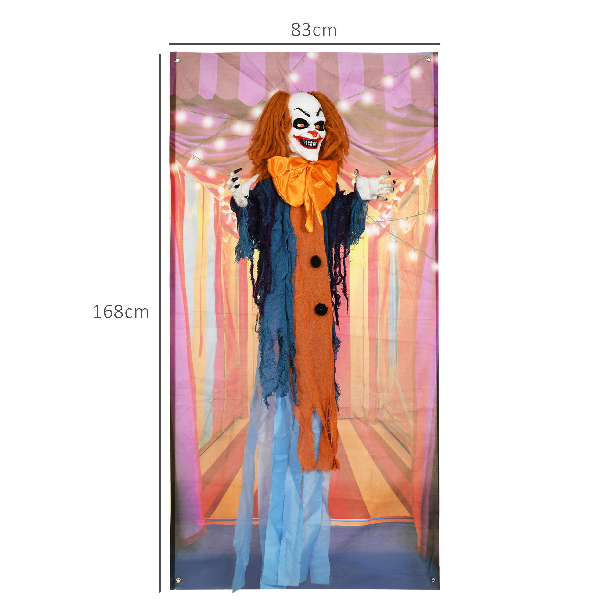 Horrorclown, Helloweendeko, aktiviert mit Geräusche/Berührung, rote Augen, Sound, 168 cm