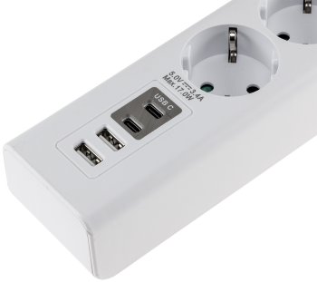 Steckdosenleiste mit Ladebuchsen für USB, USB-A /USB-C,5-fach, weiß, 1,5m Kabel