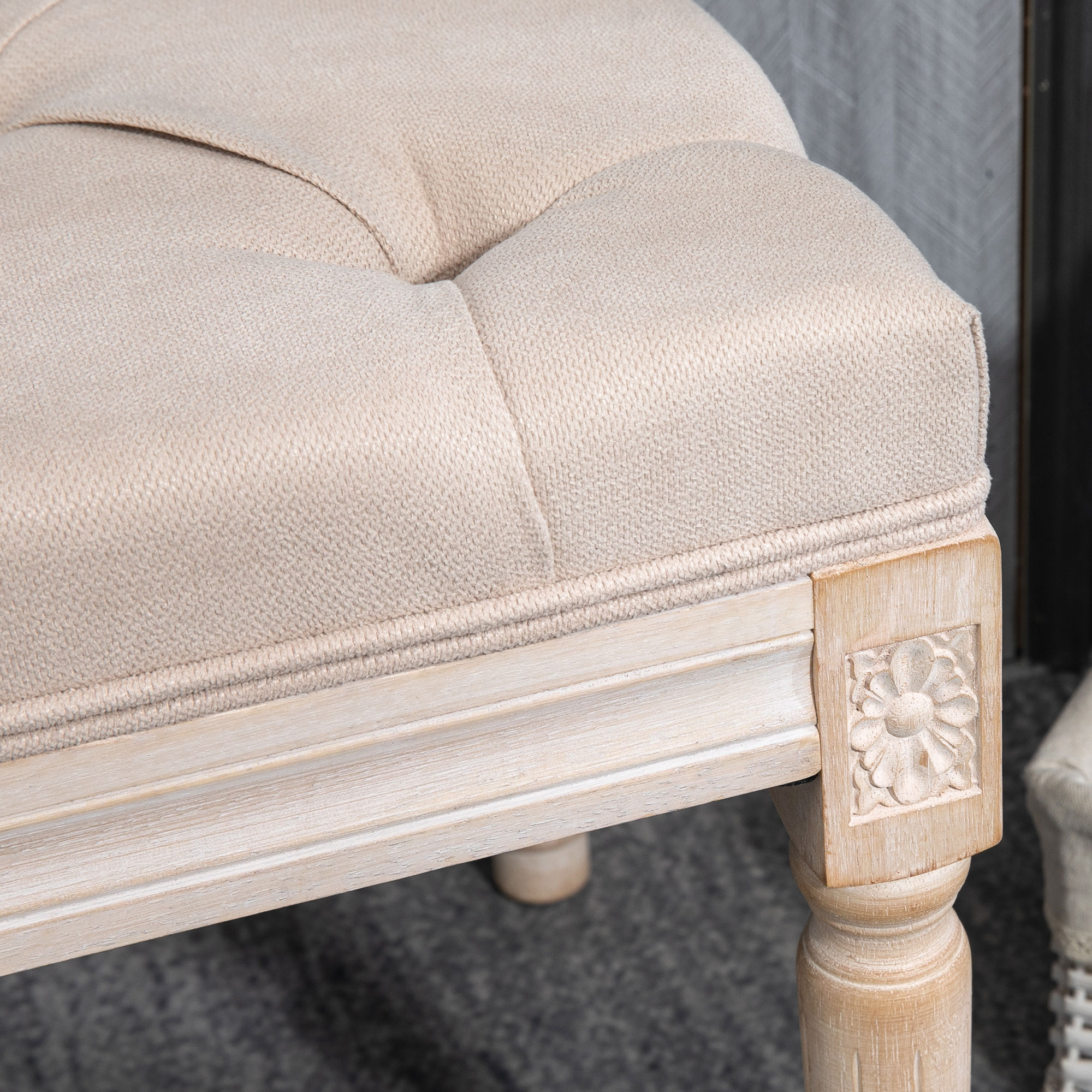 Sitzbank Vintagedesign Vintagebank, Knopfheftung, gedrechselte Beine, Shabby Chic, Creme + Weiß