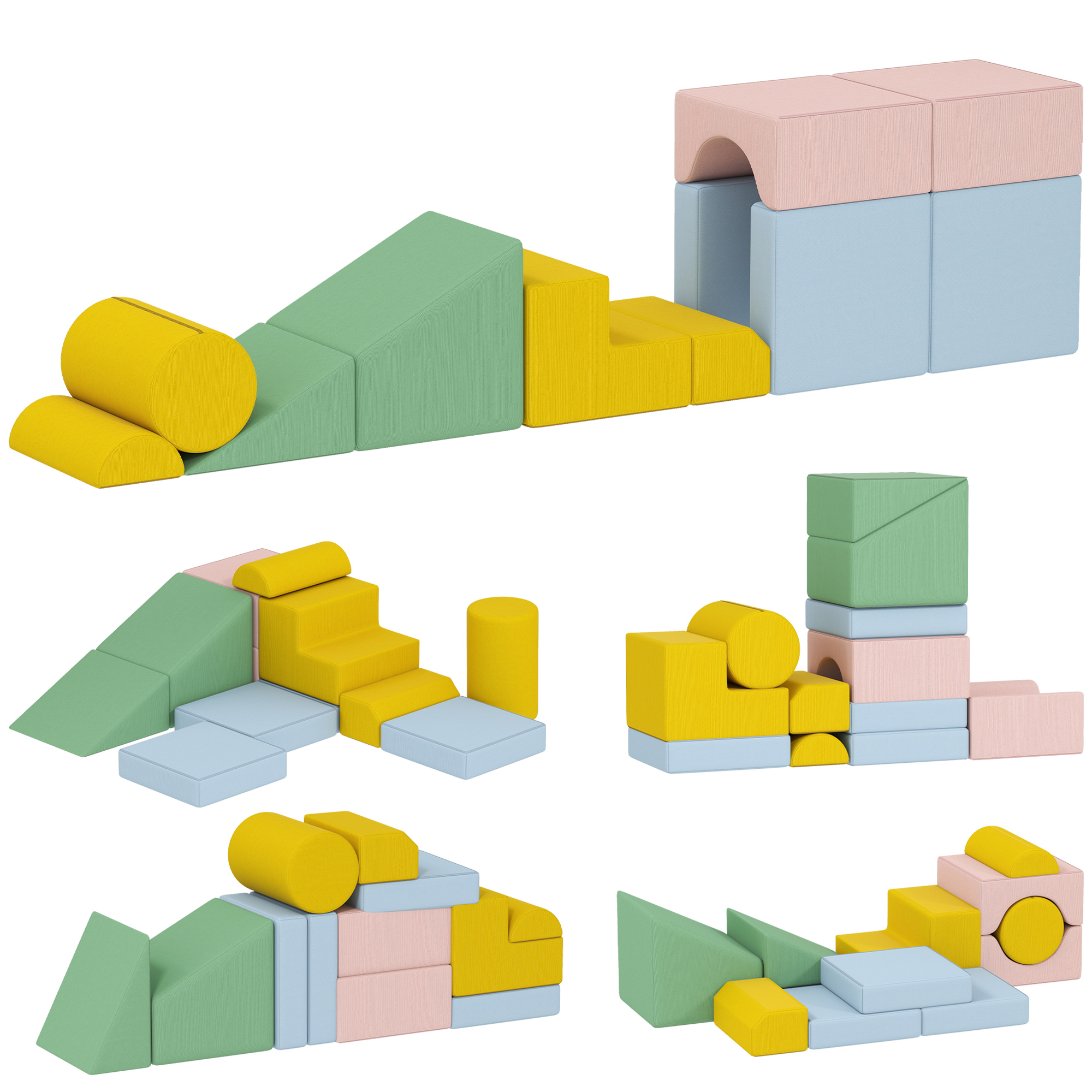 Softbaustein-Set für Kinder, 12-teiliges Stoffblock-Set, Schaumstoff, Cordbezug, waschbar, Pastellbunt