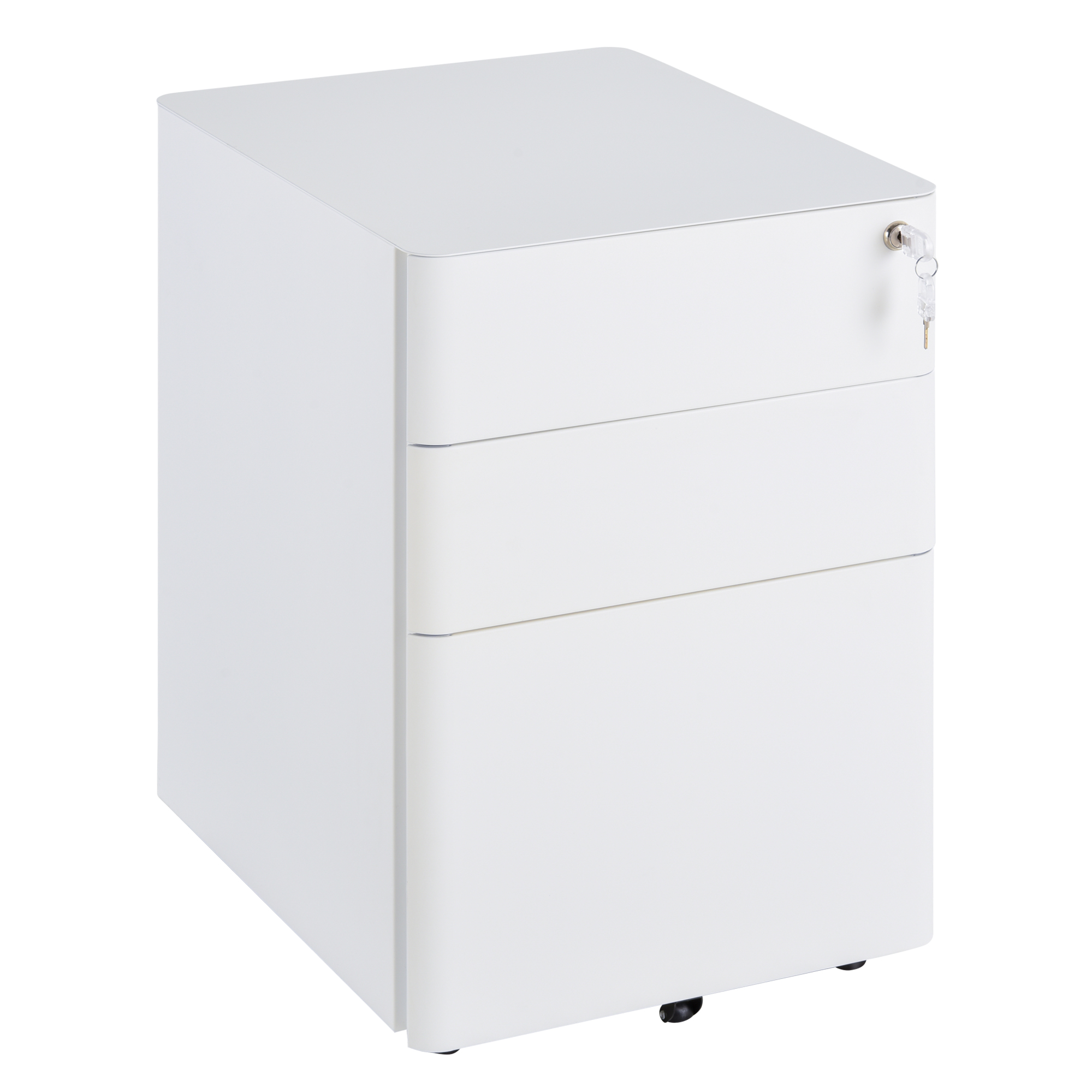 Rollcontainer, mobiler Aktenschrank mit 3 Schubladen, abschließbarer Büroschrank mit Hängeregistratur, Aufbewahrung, Stahl, 39 x 48 x 59 cm Weiß