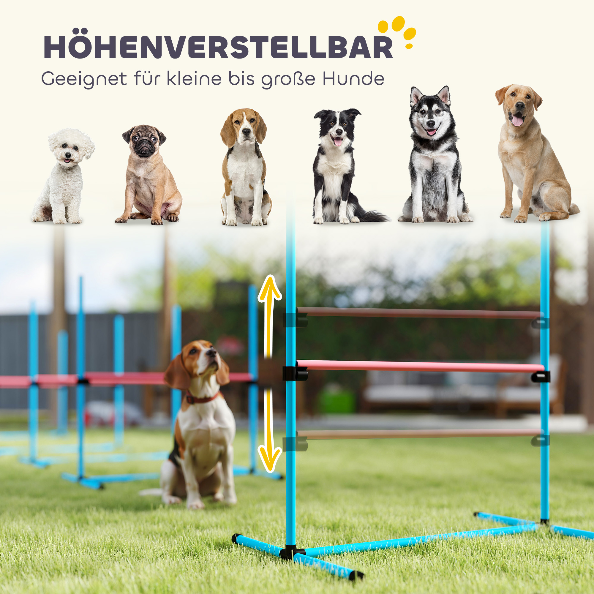 Agility Set Hunde 4-teiliges höhenverstellbar Agility-Ausrüstung mit 4 Hürden Tragetasche 99 x 65 x 94 cm Hellblau