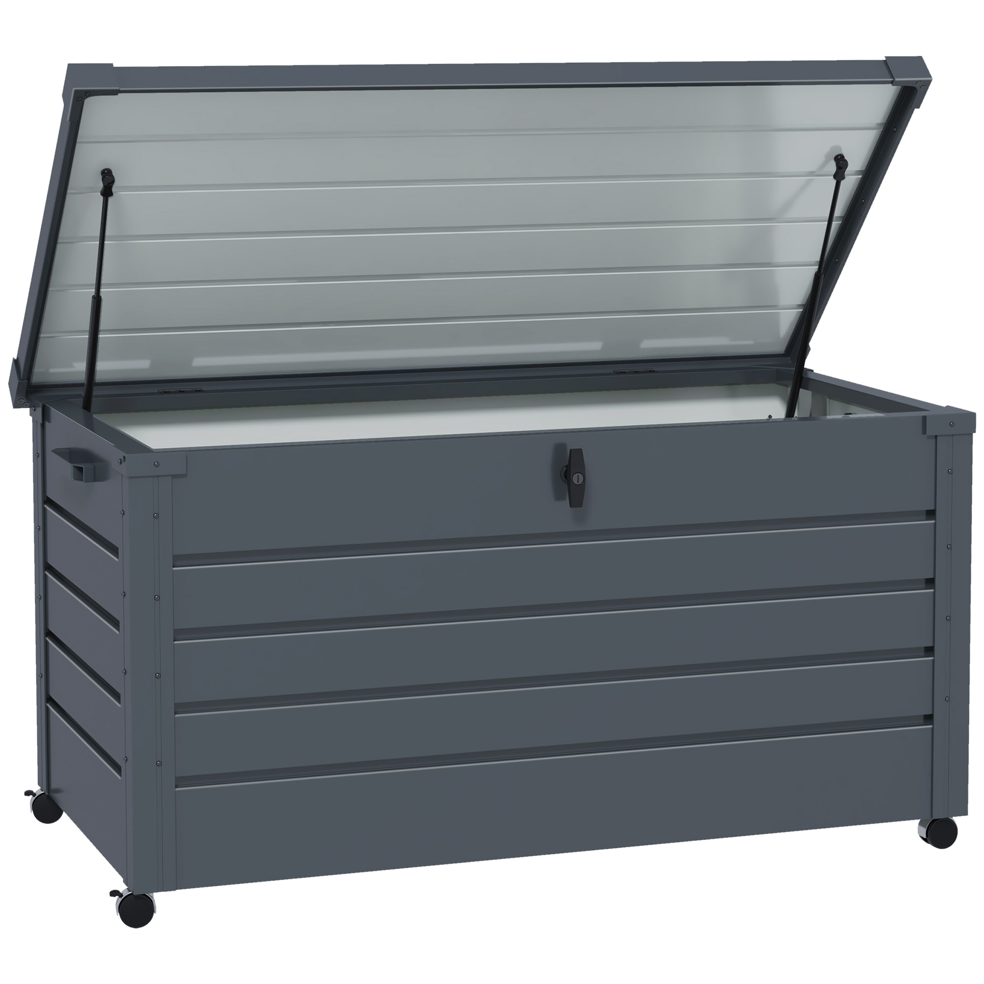 Outdoor Aufbewahrungsbox, Gartenbox, Kissenbox, wetterbeständig, 4 Rollen, 100 x 62 x 65 cm, Dunkelgrau