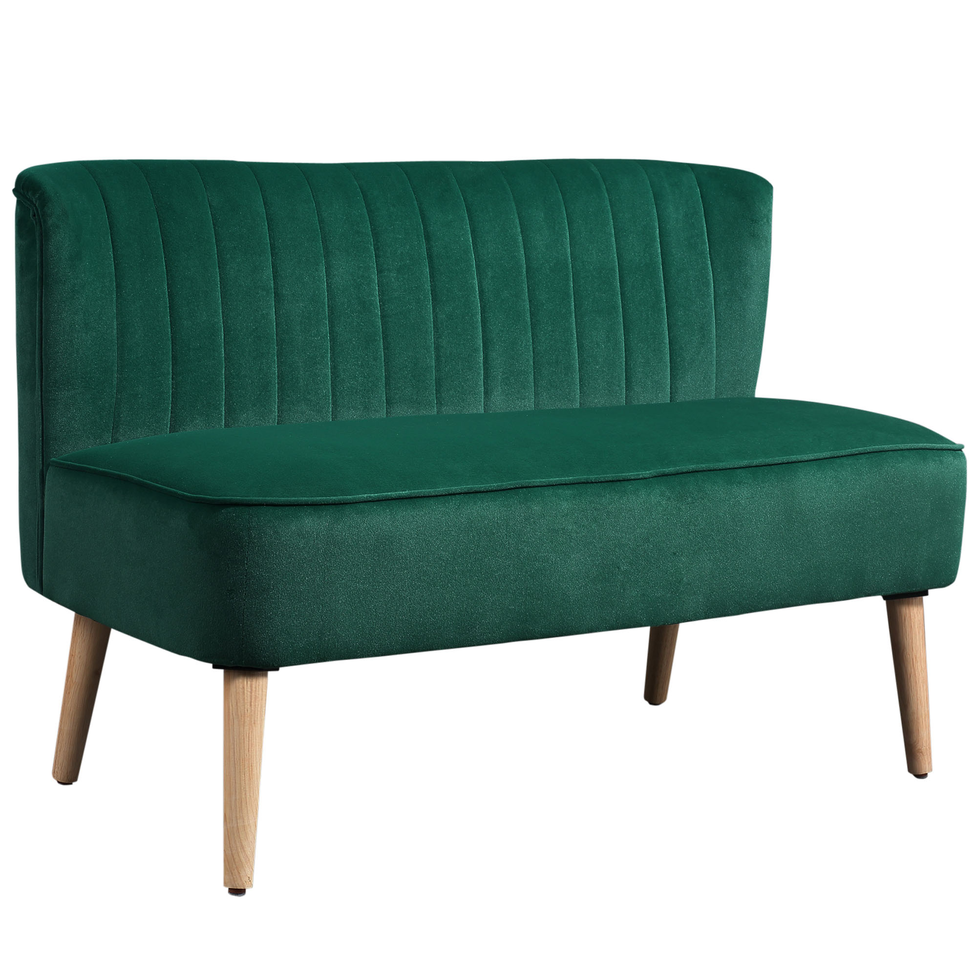 Sofa Retrodesign 2-Sitzer-Sofa, Holzbeine, 117 cm x 56,5 cm x 77 cm, Dunkelgrün