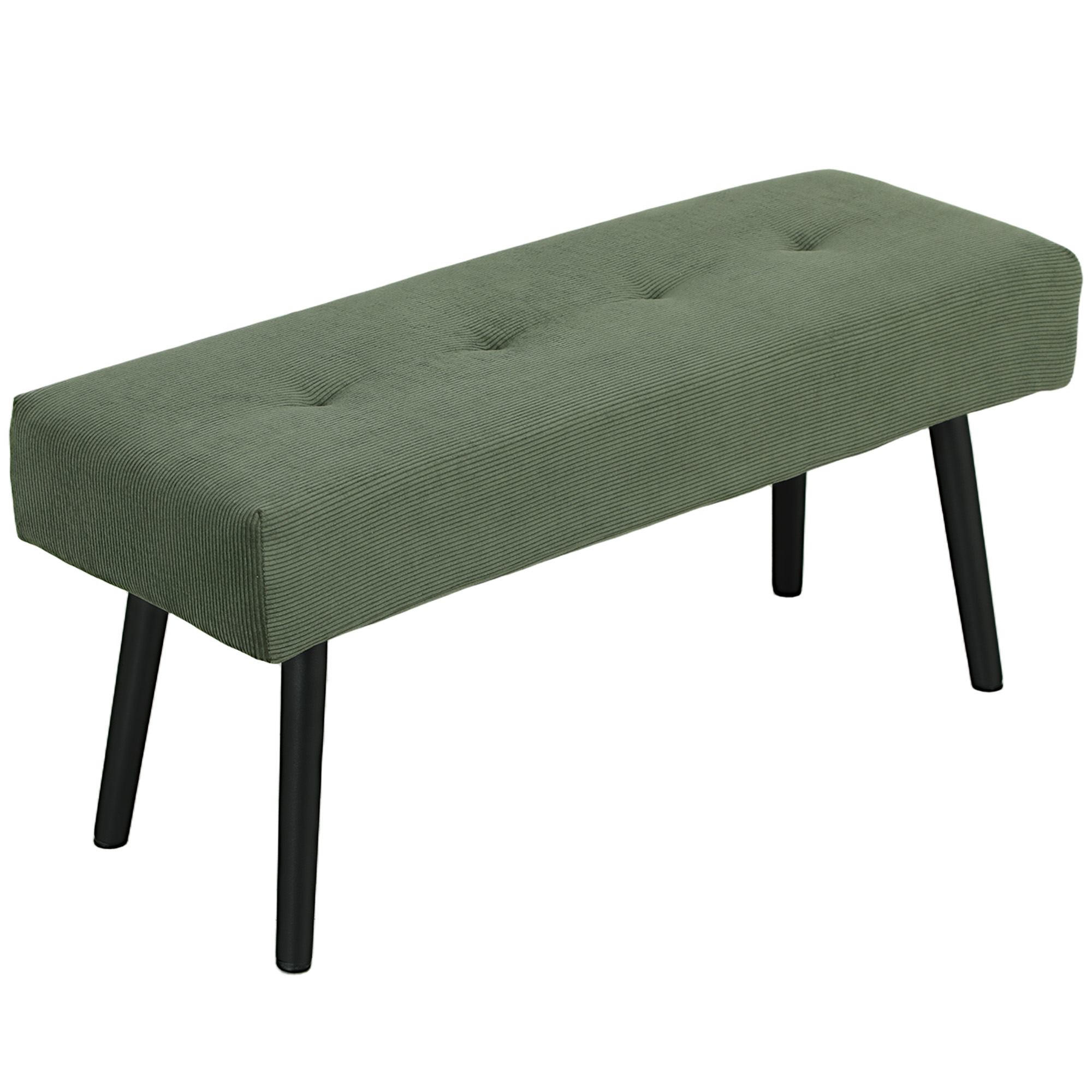 Sitzbank Polsterbank mit Cordbezug, Bettbank mit Metallbeine, Schuhbank 100 x 36 x 45 cm Grün