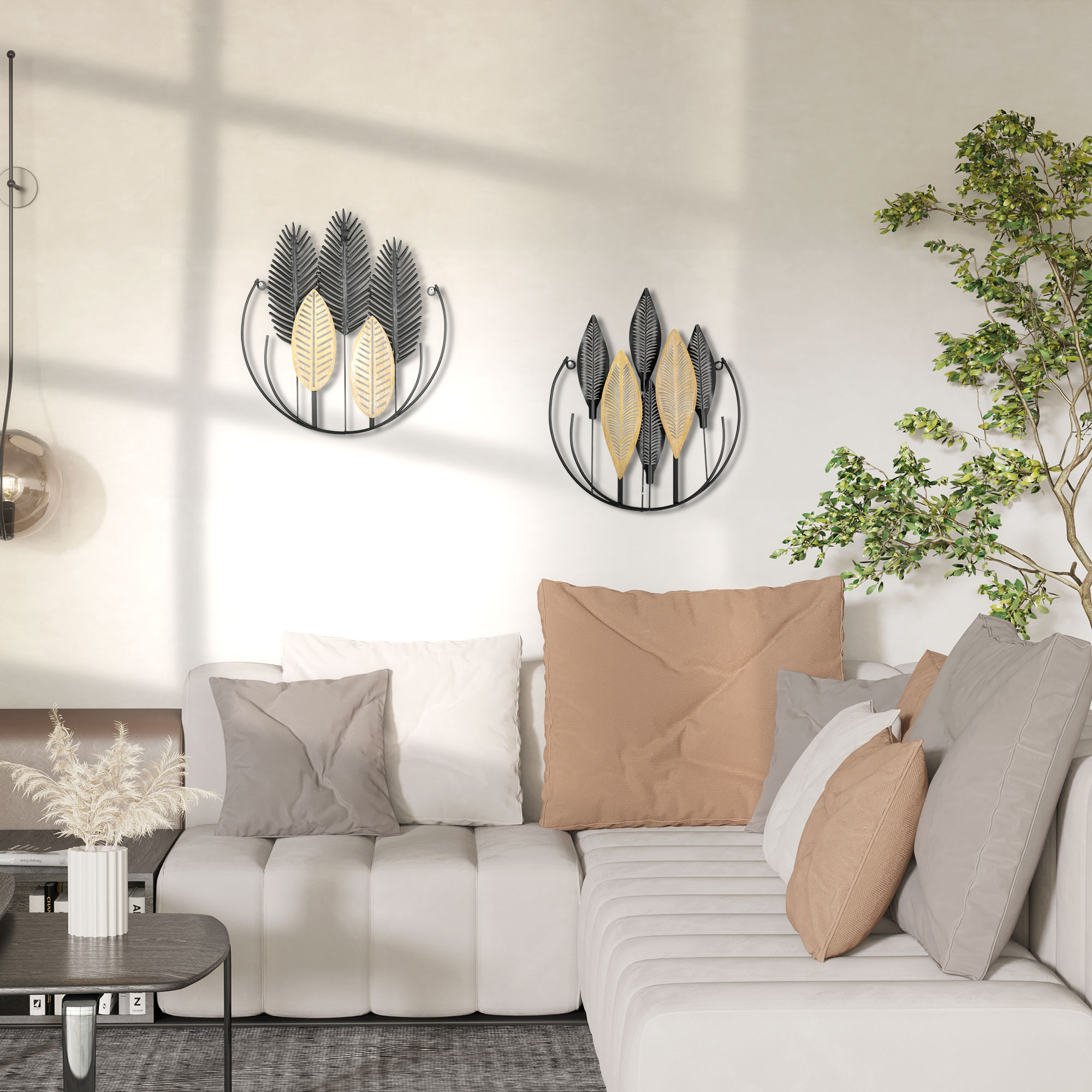 3D -Wandbilder 2er-Set Moderne Wanddekoration Metall Natur + Schwarz