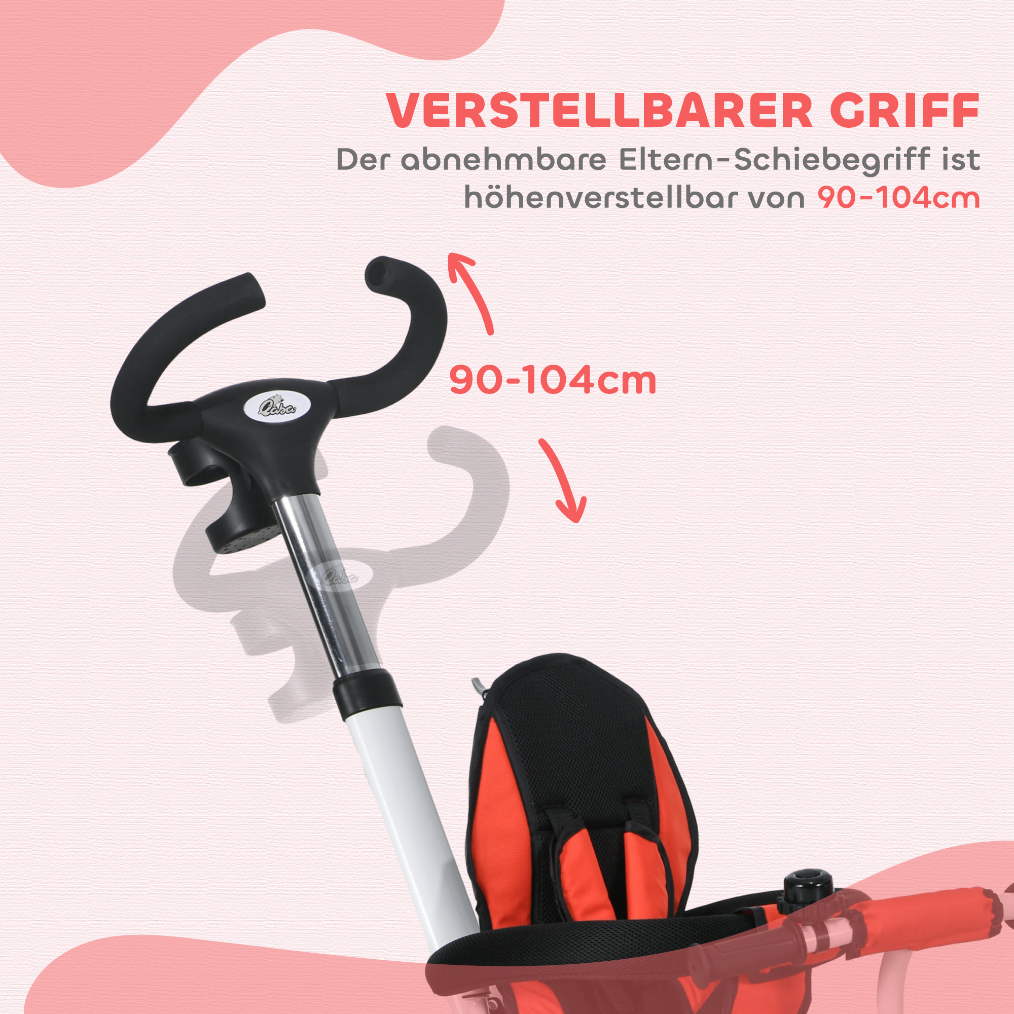 6-in-1 Kinderdreirad mit Schiebestange, Dach, Gurt, Ablagekorb, 18+ Monate, Rot