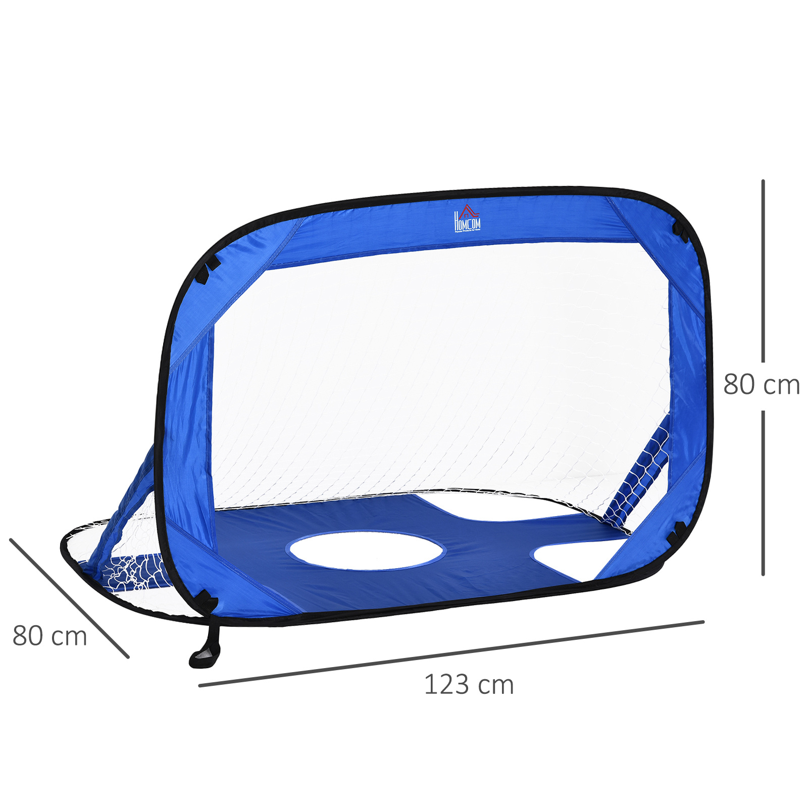 Fußballtore, Pop Up Tor, Tragbares Fußballnetz, 2er Set Minitore, mobil mit Tragetasche, Faltbar, Blau, 123 x 80 x 80 cm