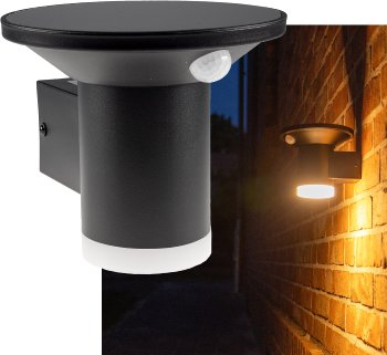 LED Solar Wandleuchte "SWL-AS500", IP44, warmweiß 3000K, PIR Sensor