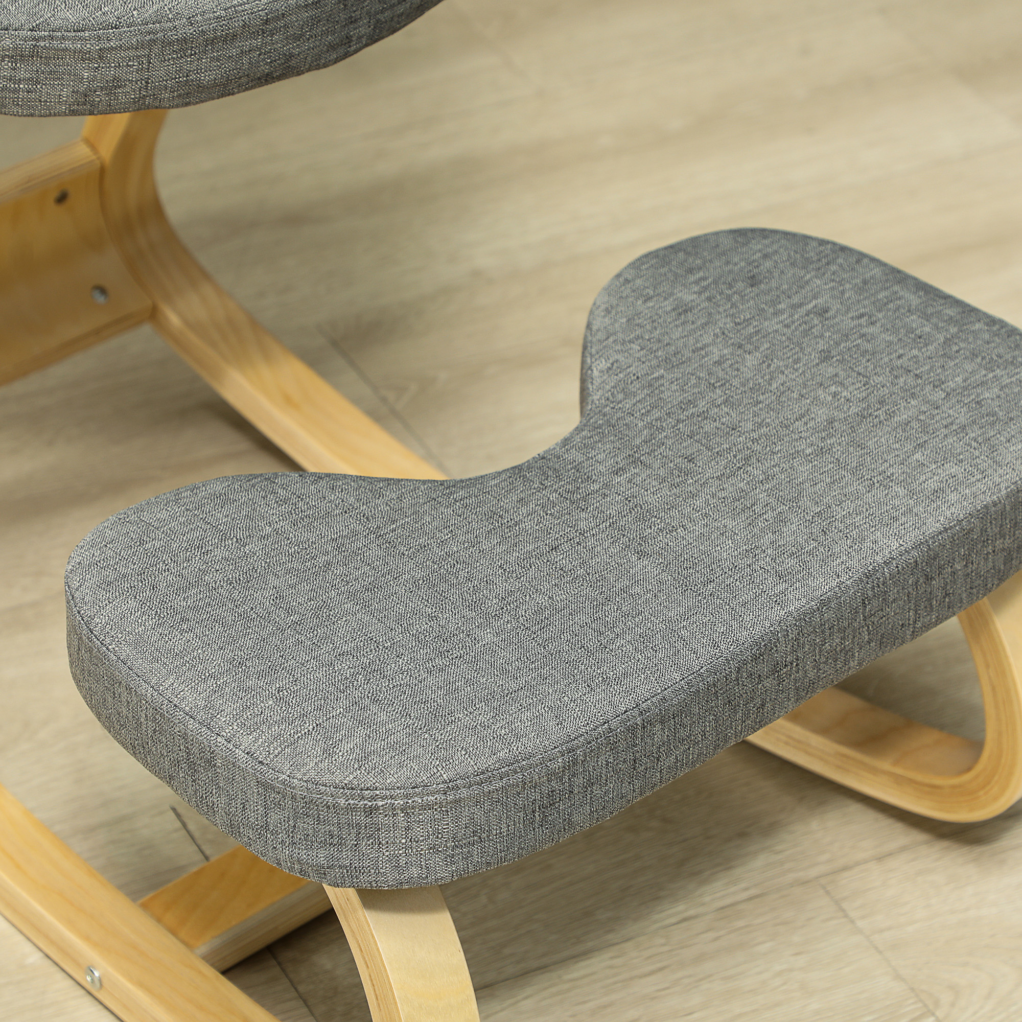Kniestuhl, Ergonomischer Kniehocker mit Leinenoptik, Basis aus Birkenholz zur Verbesserung der Nackenschmerzen
