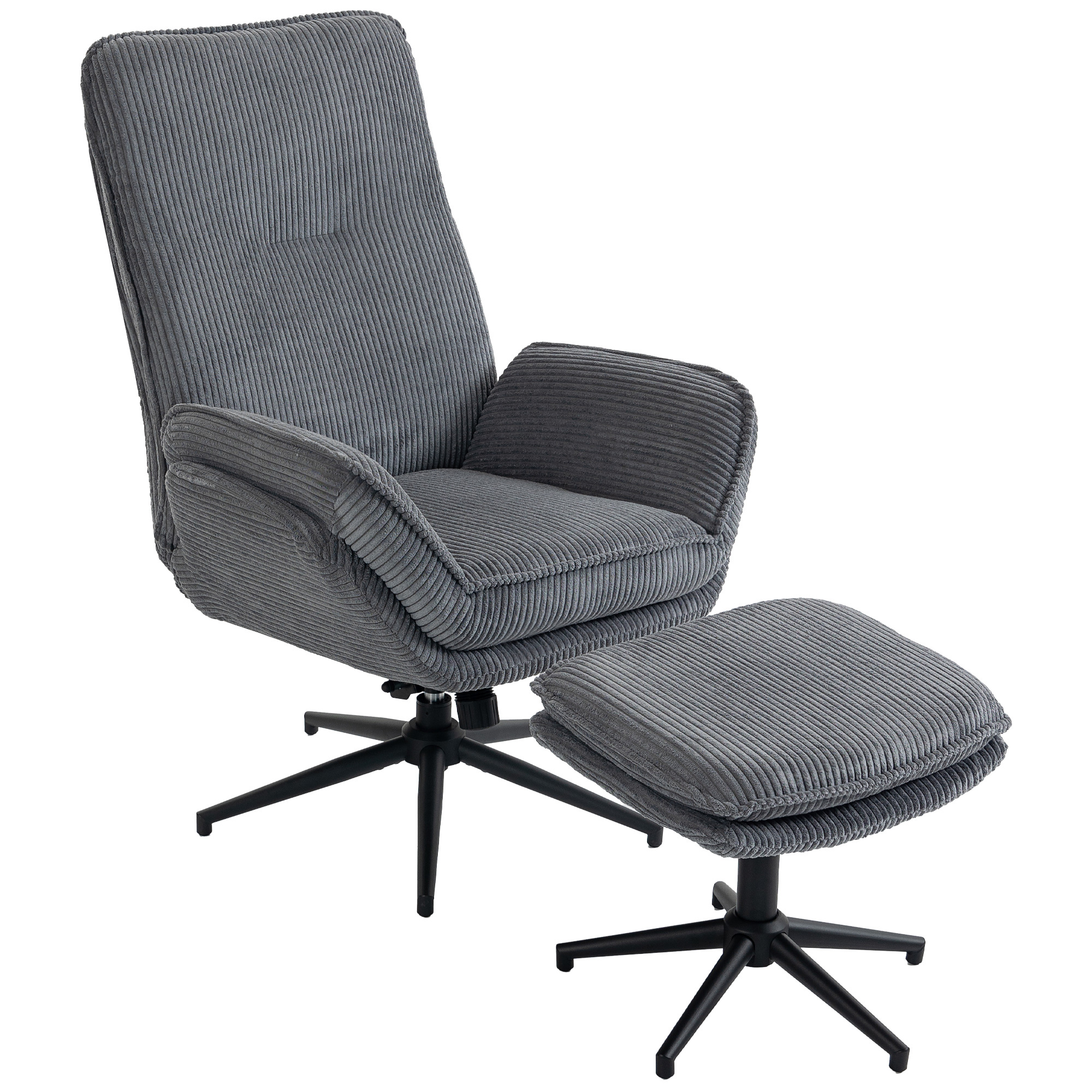 Relaxsessel mit 130° Liegefunktion, Fernsehsessel mit Hocker und Stahlrahmen, Grau