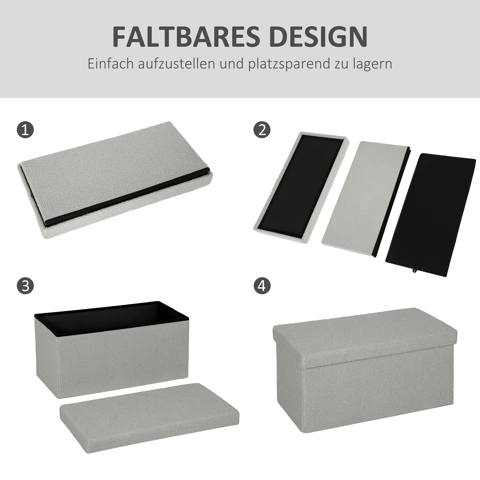 Aufbewahrungshocker, Polsterbank mit Stauraum und Deckel für Wohnzimmer, Schlafzimmer, Flur, Hellgrau