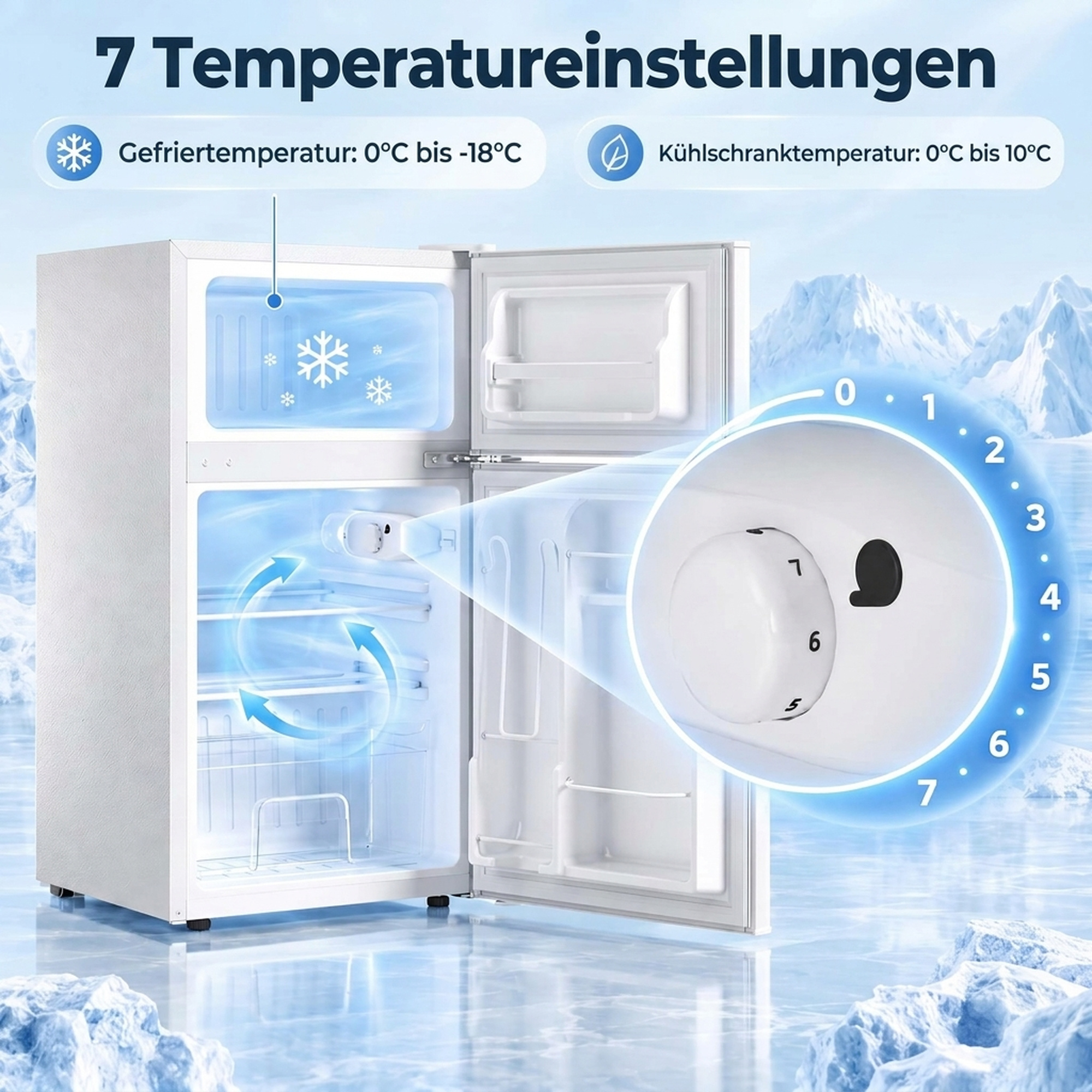 Mini Kühlschrank mit Gefrierfach 2-Türiger mit Einstellbarem Thermostat Kleiner Getränkekühlschrank 90L Weiß