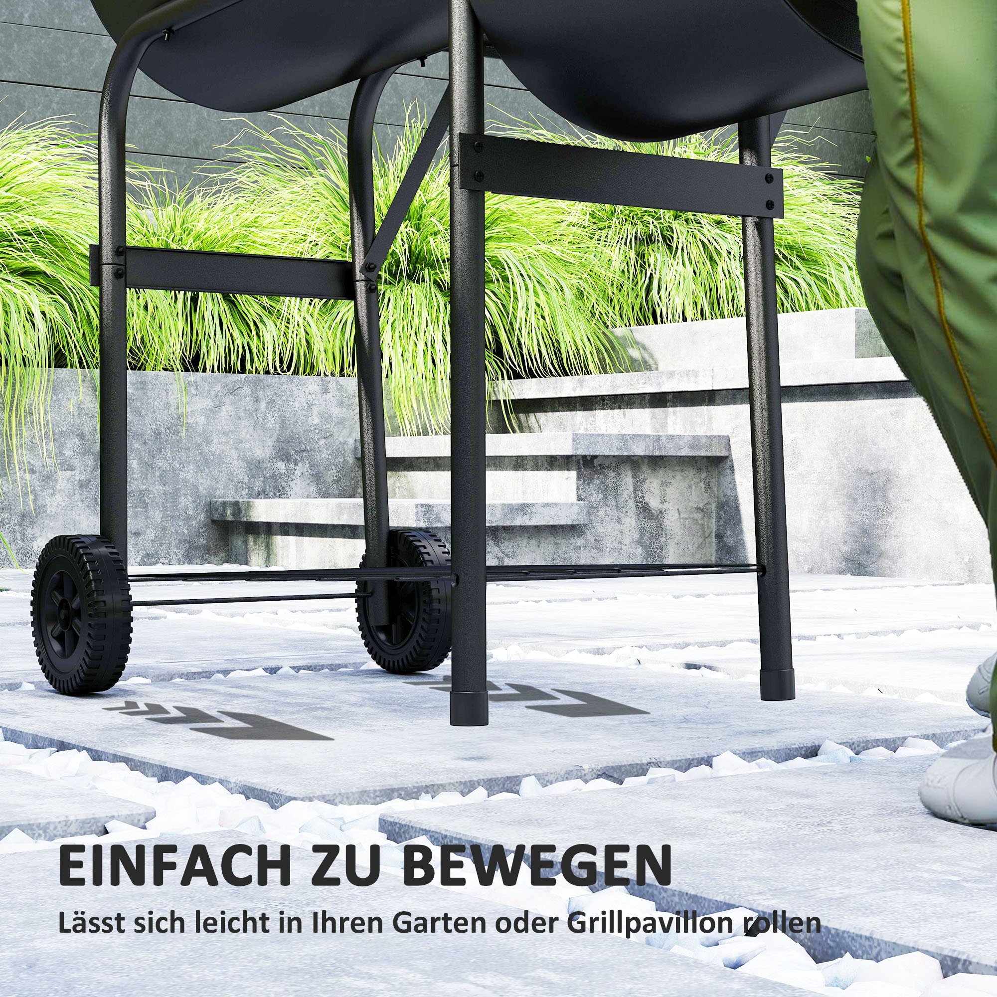 Holzkohlegrill aus Stahl BBQ Smoker mit Deckel Thermometer Räder Luftzufuhr Kohlewanne